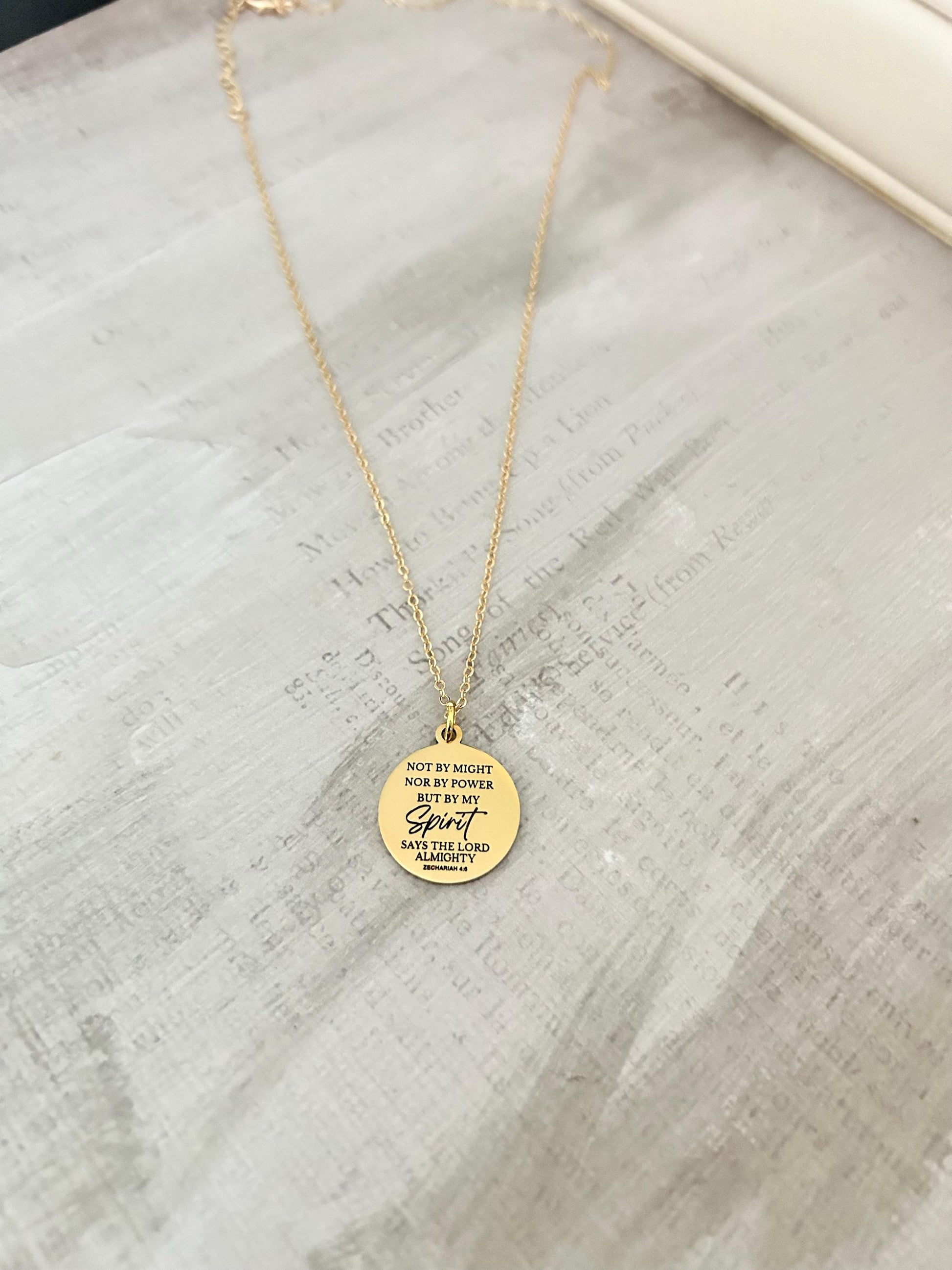 Not By Might nor by Power Bible Verse Christian Necklace, Scripture Jewelry, Christian Gifts, Motivational Gifts, Baptism, Zechariah 4:6