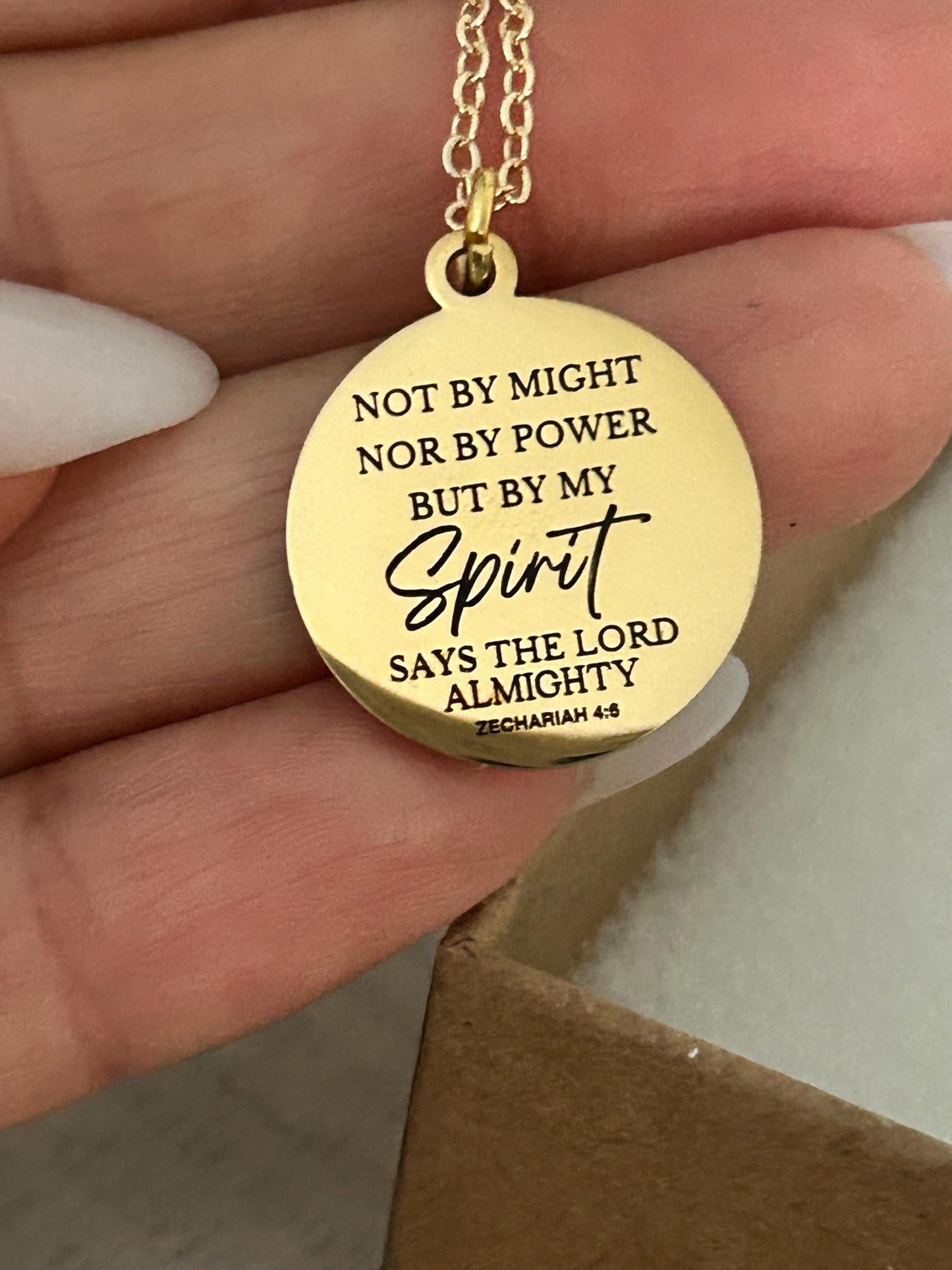 Not By Might Nor By Power But By My Spirit Says The Lord, Zechariah 4:6 Christian Gifts, Bible Gifts, Scripture Necklace Religious Jewelry