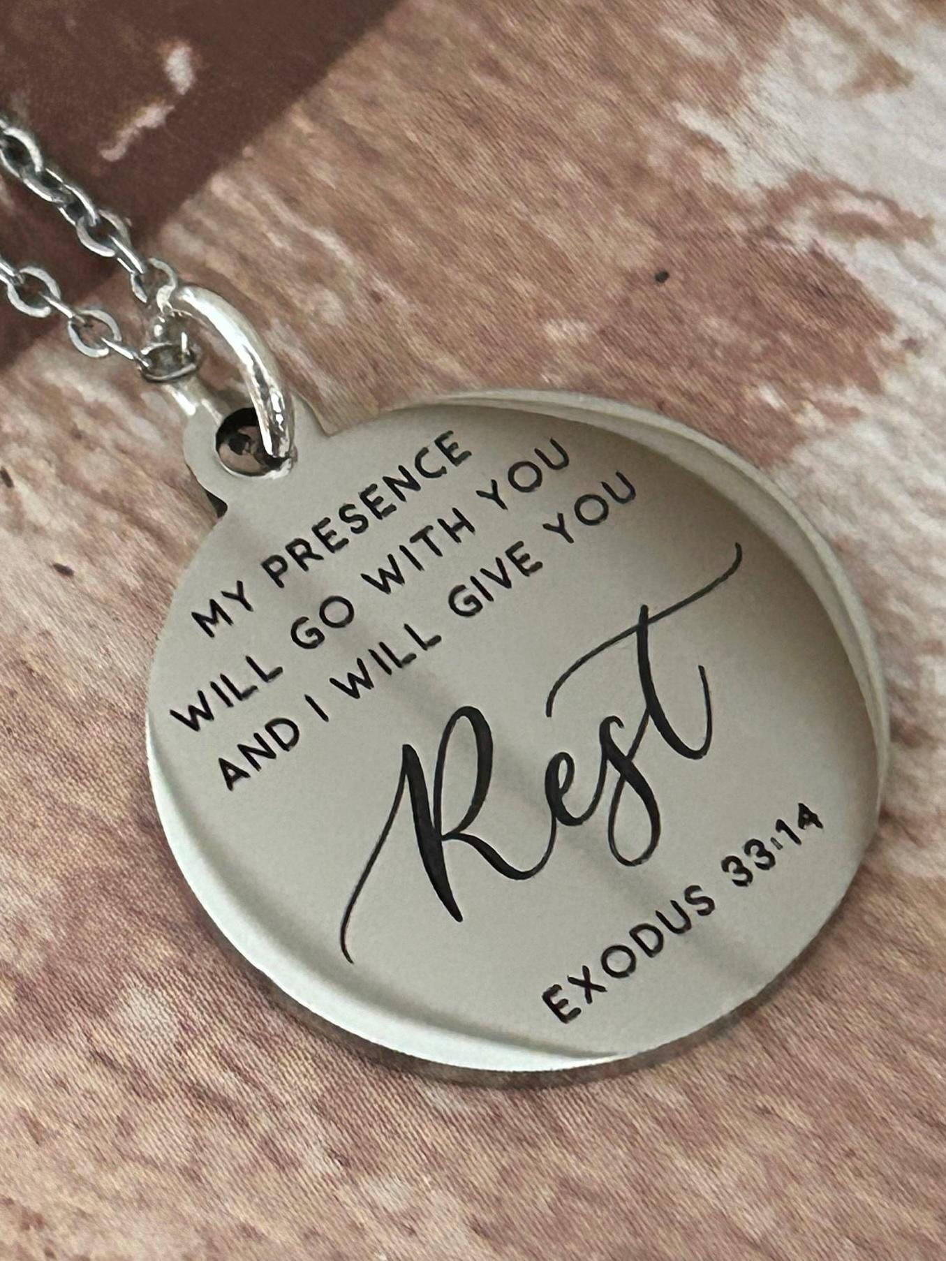 My Presence will go with you bible verse Necklace, Farewell Gift, Christian Gifts, Exodus 33:14, Goodbye Gift, Missionary Gifts, LDS Gifts