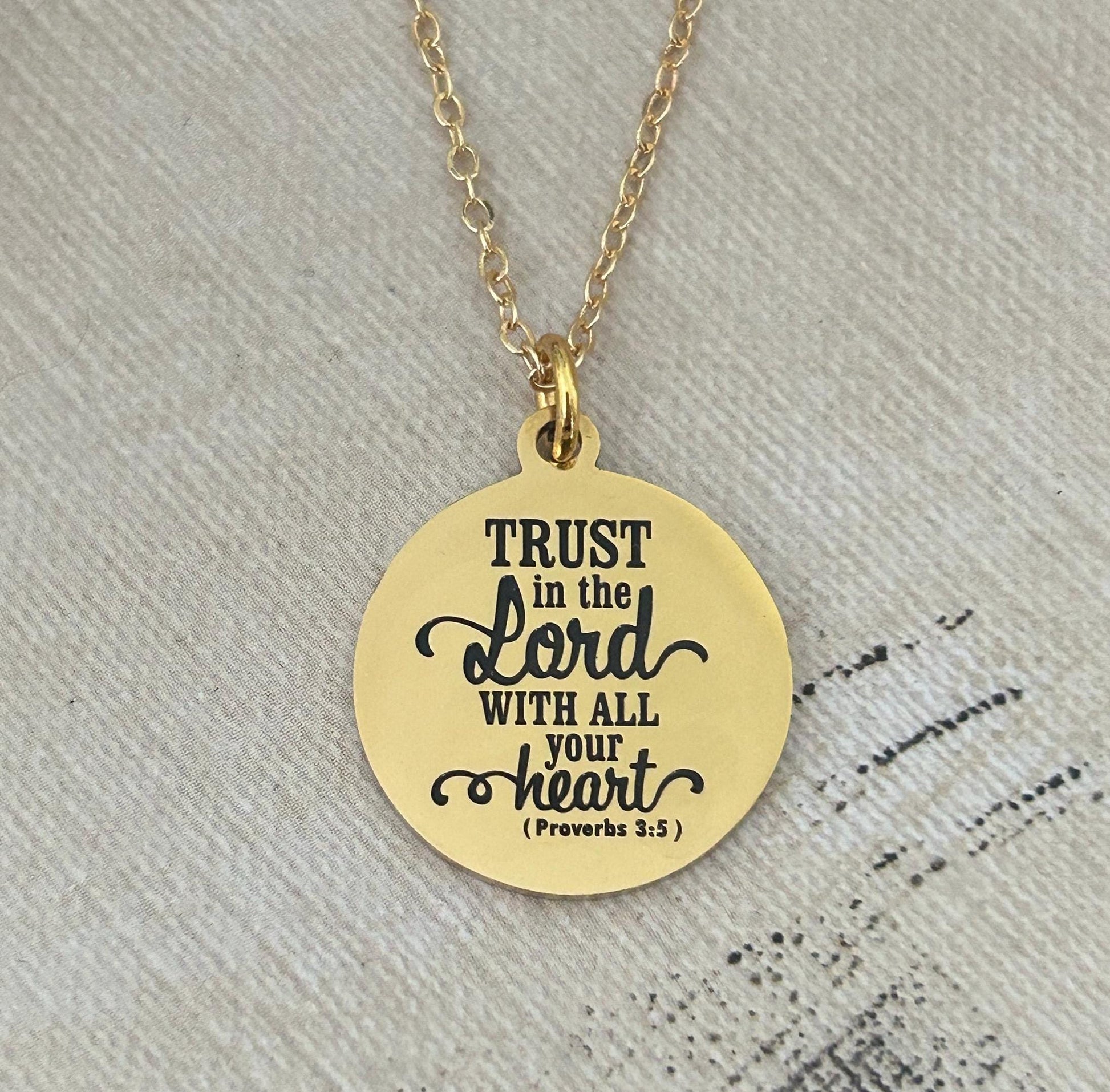 Trust in The Lord Gold Bible Verse Necklace, Proverbs 3:5, Christian Gifts, Scripture Jewelry, Gifts for Mom, Baptism, Motivational Gifts