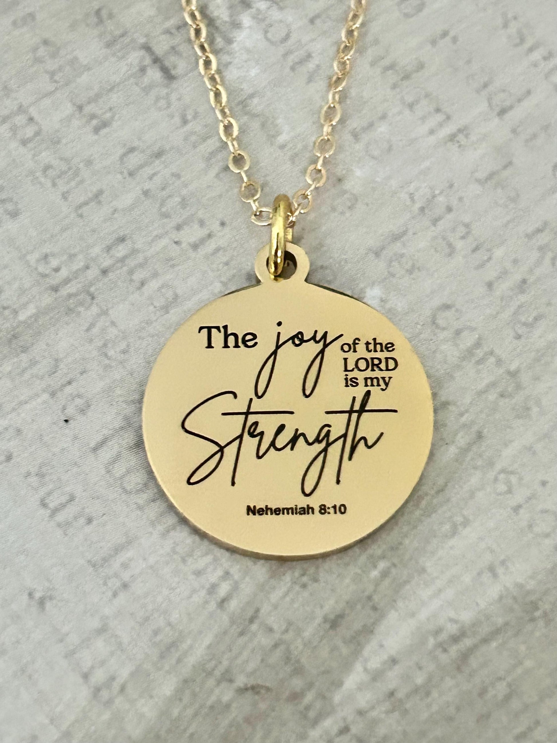 The Joy of The Lord is My Strength Christian Necklace, Bible Verse Jewelry, Christian Gifts, Motivational Gifts, Baptism, Scripture Charms