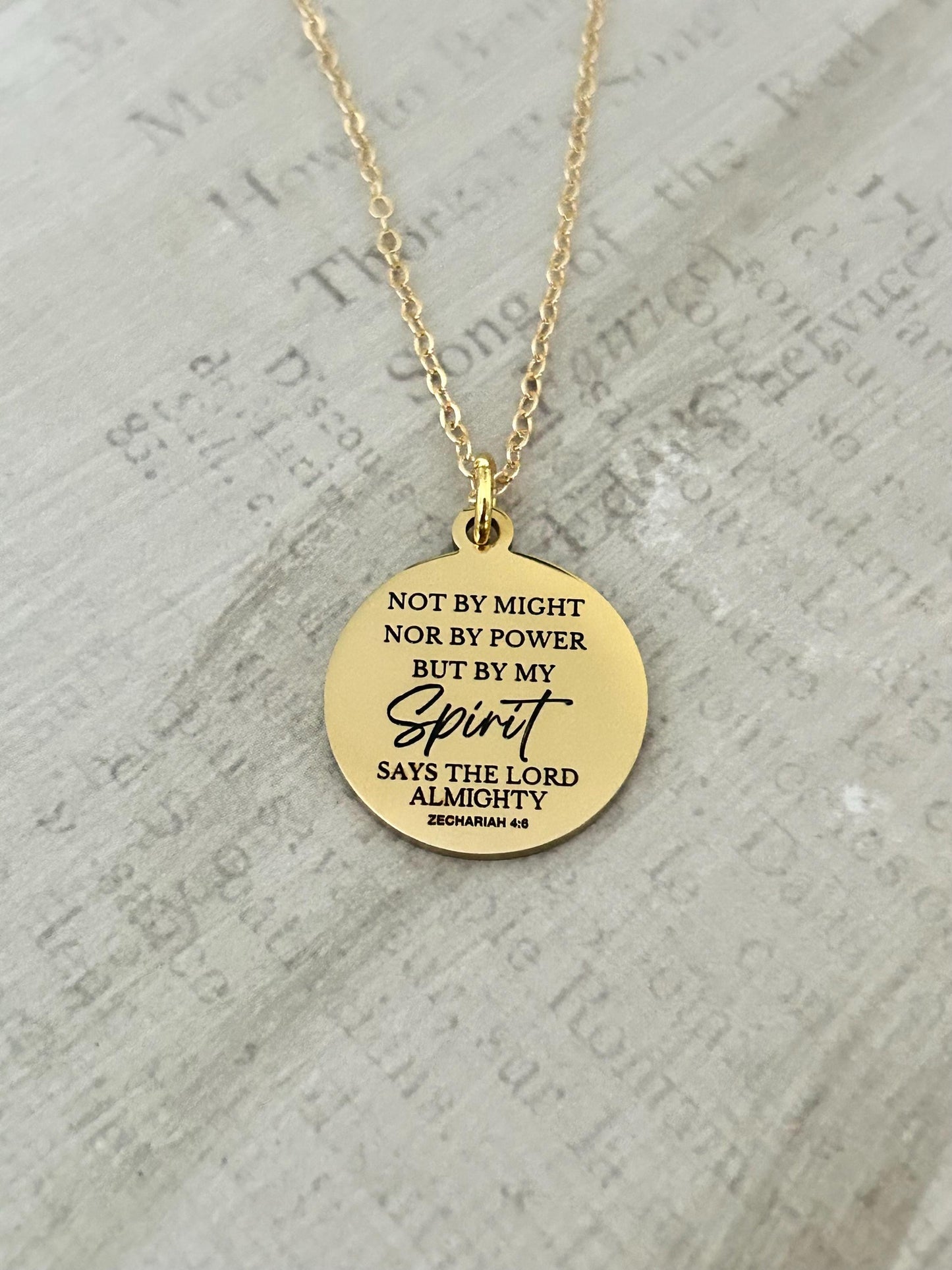 Not By Might nor by Power Bible Verse Christian Necklace, Scripture Jewelry, Christian Gifts, Motivational Gifts, Baptism, Zechariah 4:6