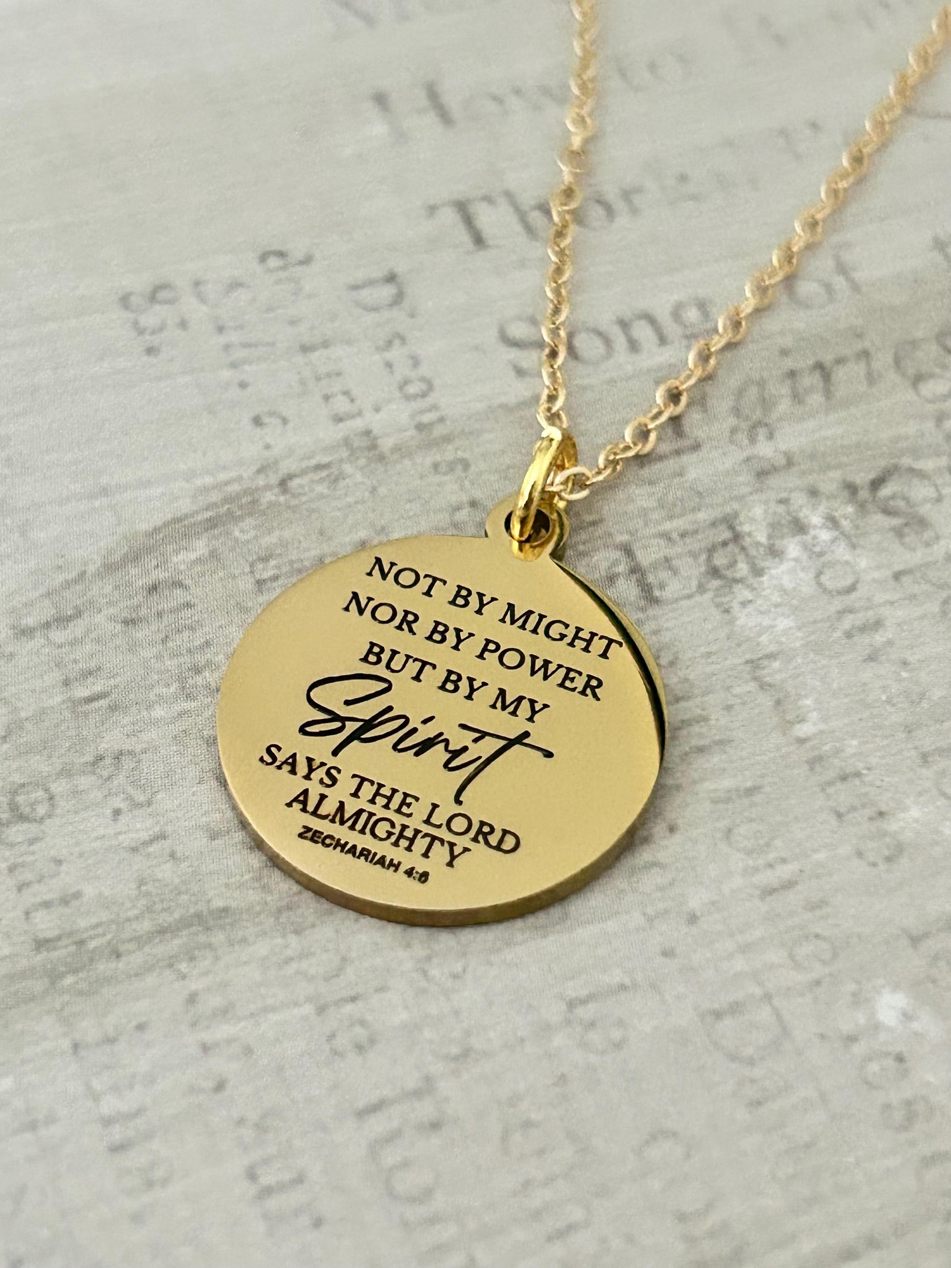 Not By Might Nor By Power But By My Spirit Says The Lord, Zechariah 4:6 Christian Gifts, Bible Gifts, Scripture Necklace Religious Jewelry