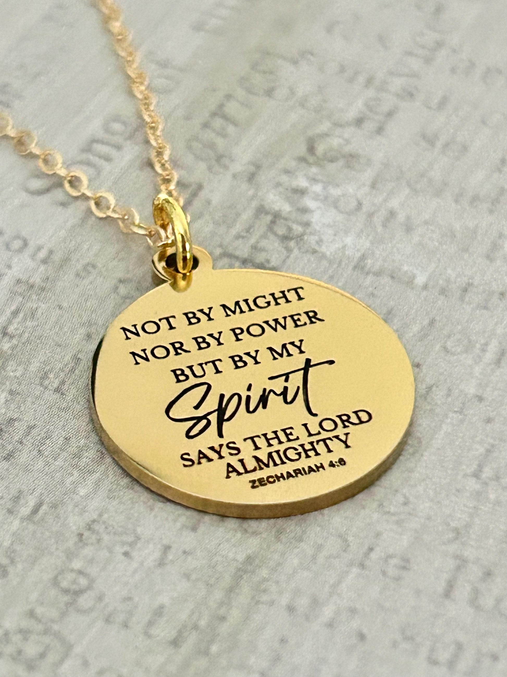 Not By Might nor by Power Bible Verse Christian Necklace, Scripture Jewelry, Christian Gifts, Motivational Gifts, Baptism, Zechariah 4:6