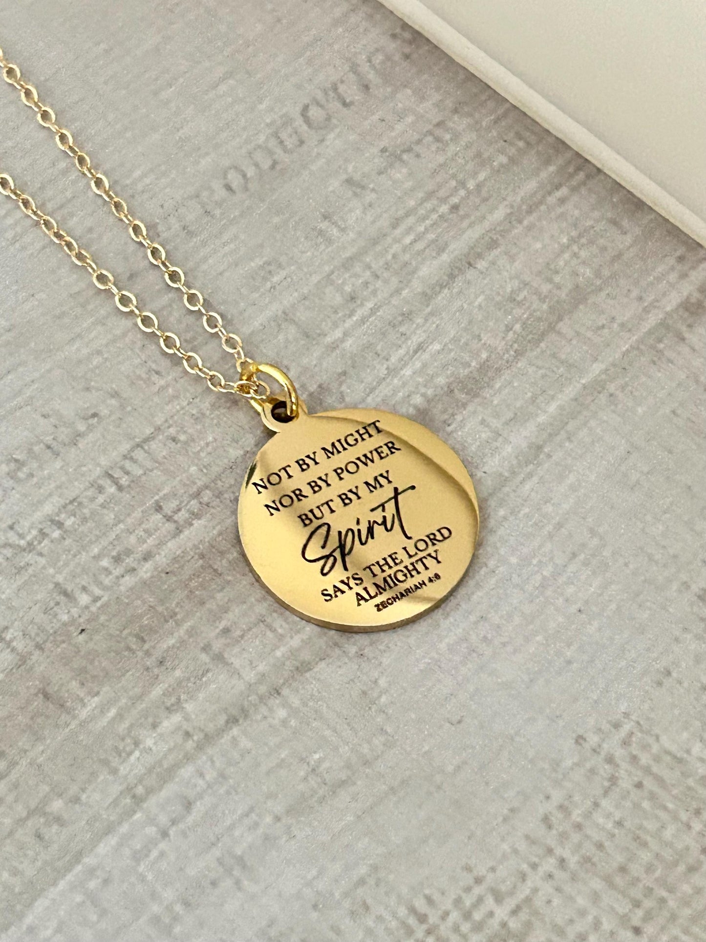 Not By Might nor by Power Bible Verse Christian Necklace, Scripture Jewelry, Christian Gifts, Motivational Gifts, Baptism, Zechariah 4:6