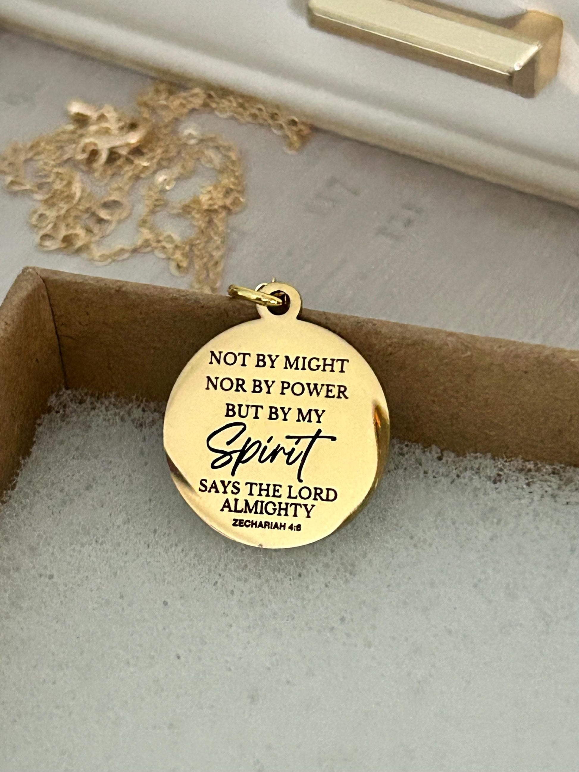 Not By Might Nor By Power But By My Spirit Says The Lord, Zechariah 4:6 Christian Gifts, Bible Gifts, Scripture Necklace Religious Jewelry