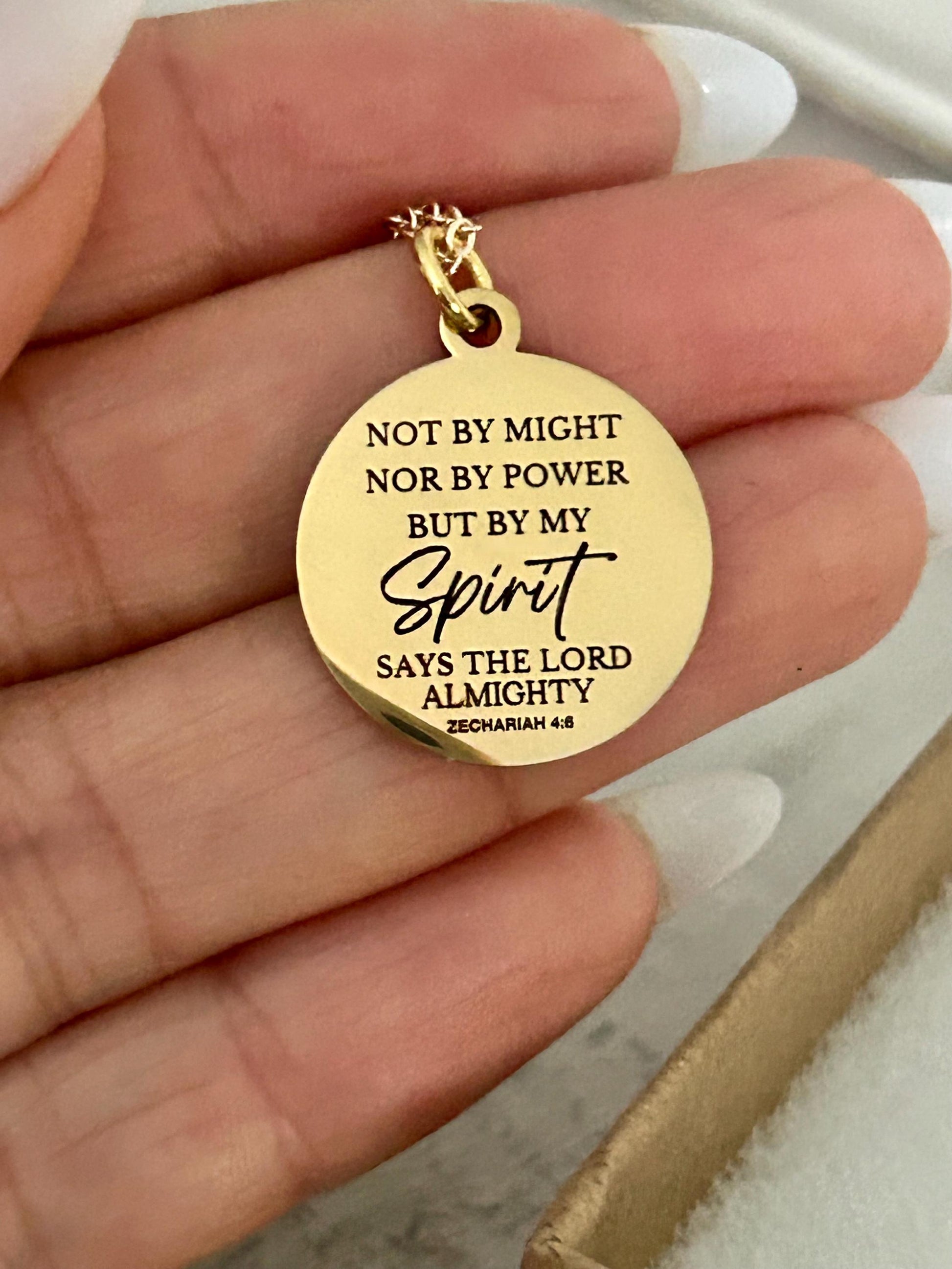 Not By Might Nor By Power But By My Spirit Says The Lord, Zechariah 4:6 Christian Gifts, Bible Gifts, Scripture Necklace Religious Jewelry