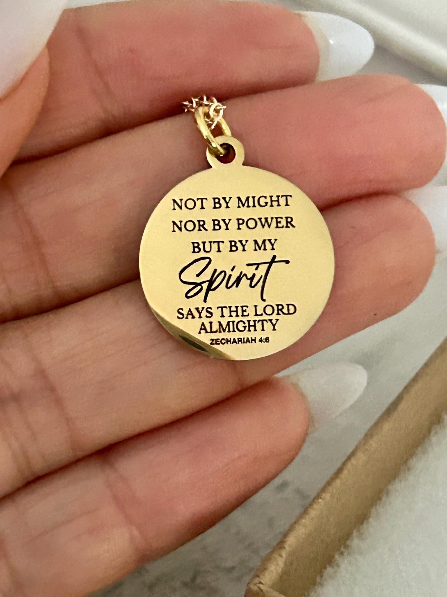 Not By Might nor by Power Bible Verse Christian Necklace, Scripture Jewelry, Christian Gifts, Motivational Gifts, Baptism, Zechariah 4:6