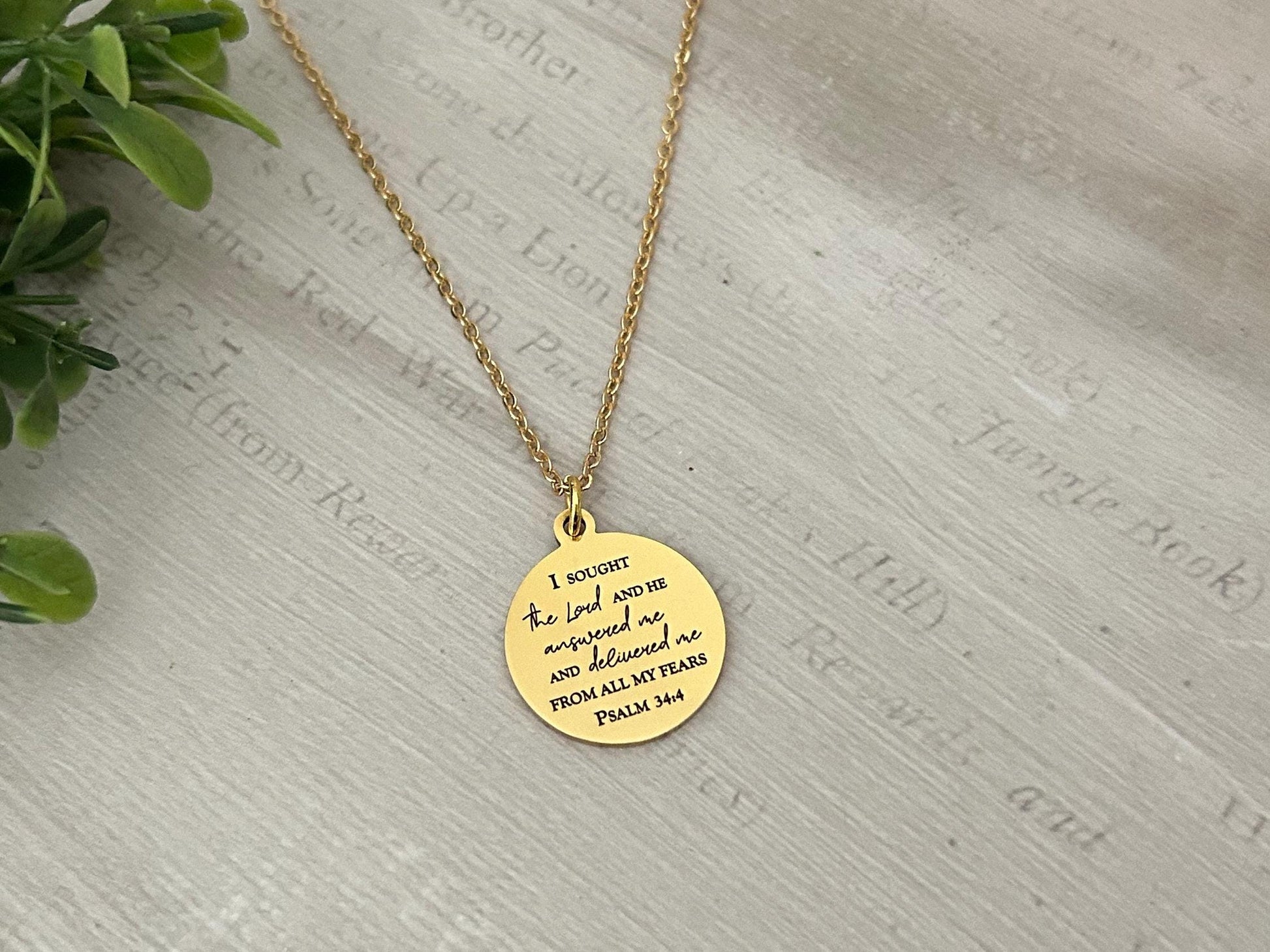 Psalm 34:4 Bible Verse Necklace, Christian Gifts, Scripture Jewelry, I sought The Lord and he answered me, Motivational Gift, Psalm Jewelry