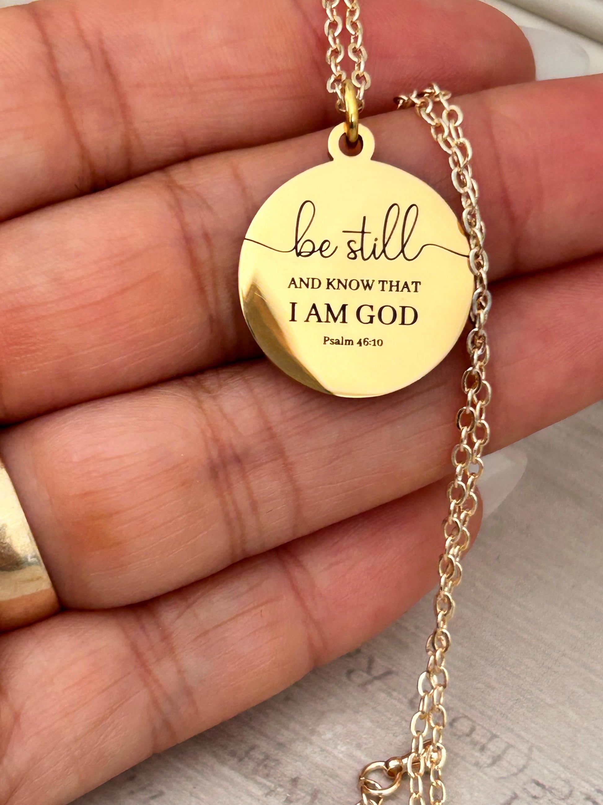 Be Still and Know I am God bible verse Necklace, Psalm 46:10, Christian Gifts, Scripture Motivational Jewelry, Personalized Custom Necklace