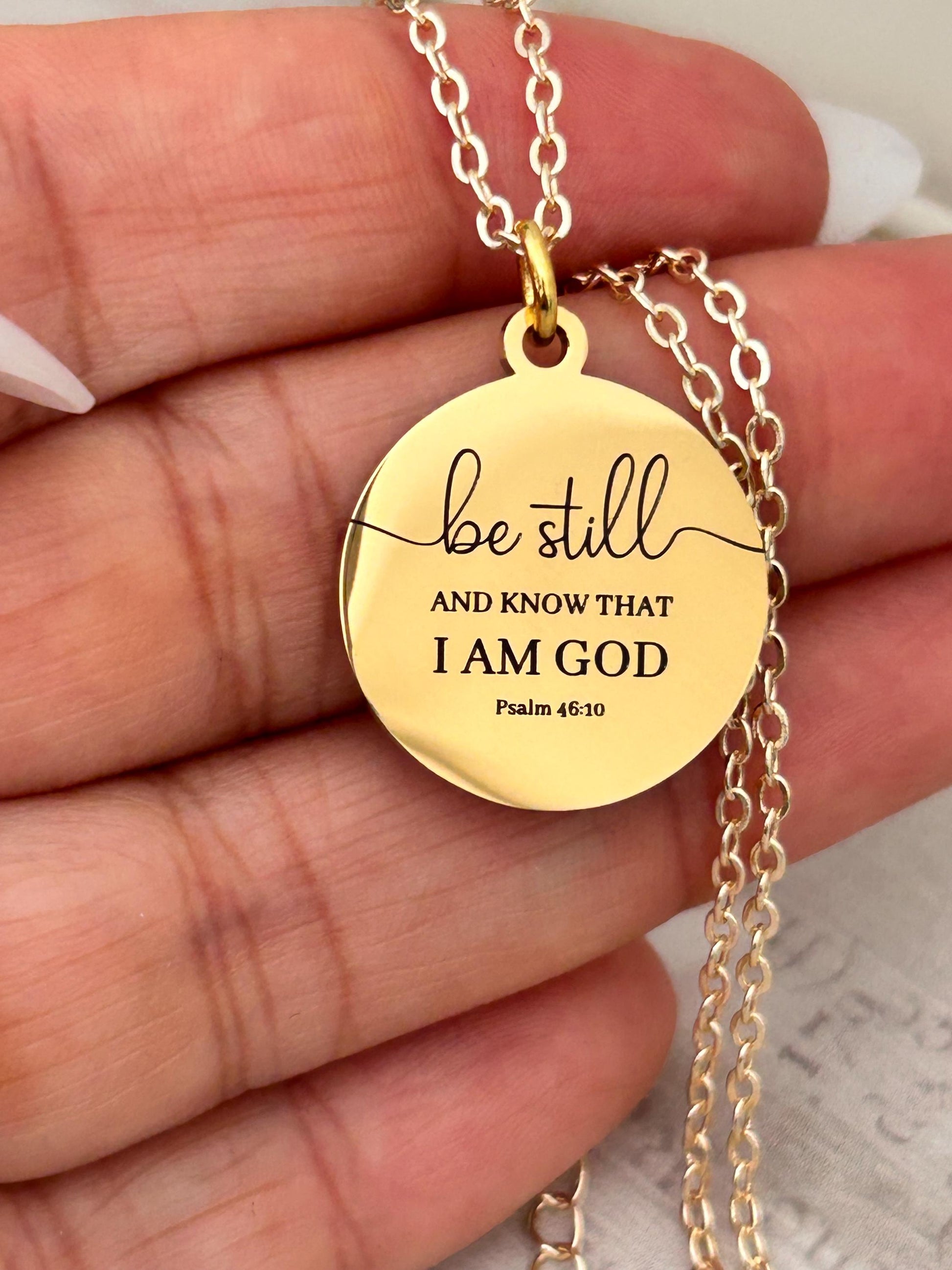 Be Still and Know I am God bible verse Necklace, Psalm 46:10, Christian Gifts, Scripture Motivational Jewelry, Personalized Custom Necklace