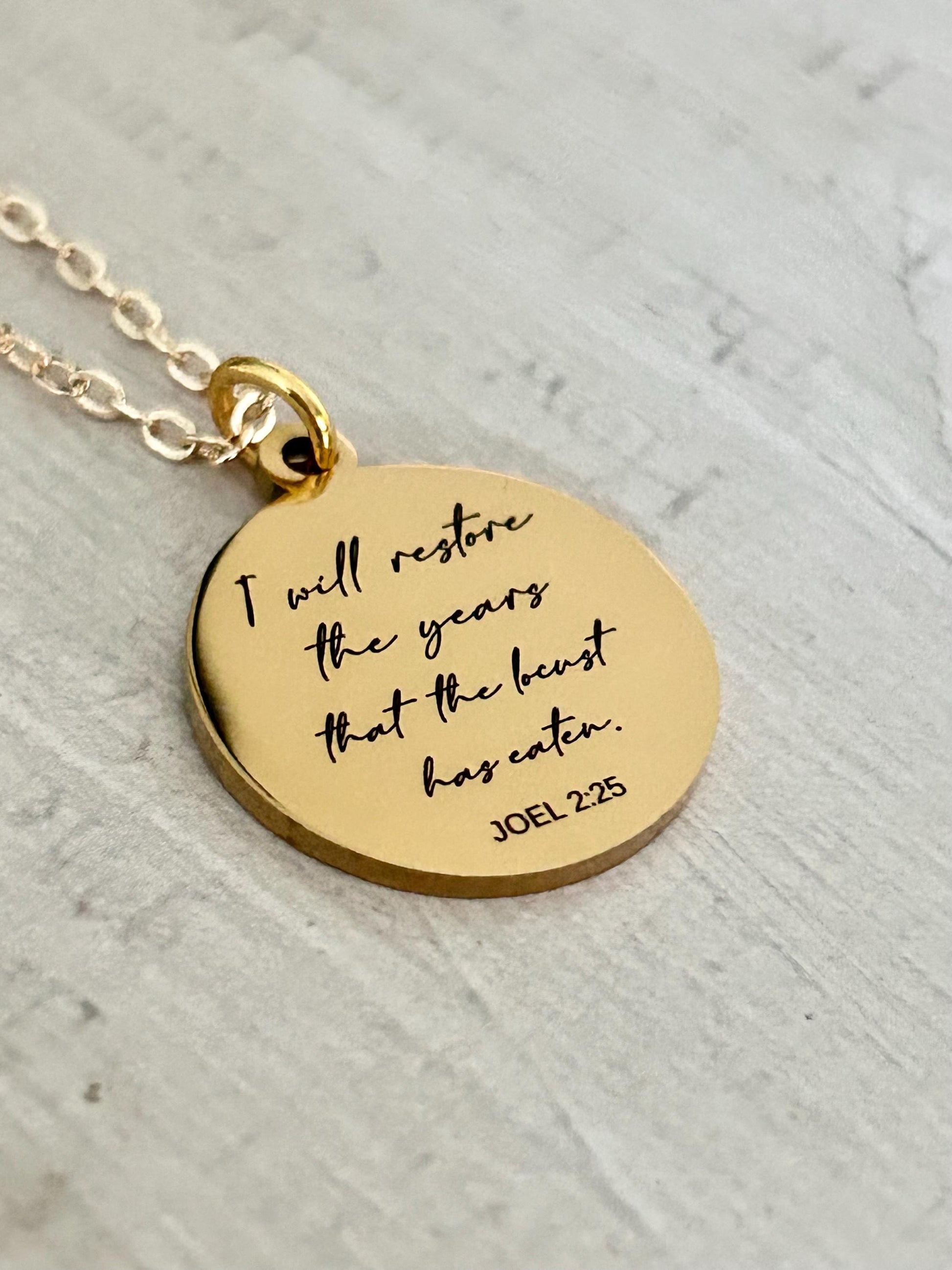 Joel 2:25 Necklace | I Will Restore the Years Necklace | Christian Necklace for Women | Bible Verse Jewelry | Faith Gift | Gold or Silver