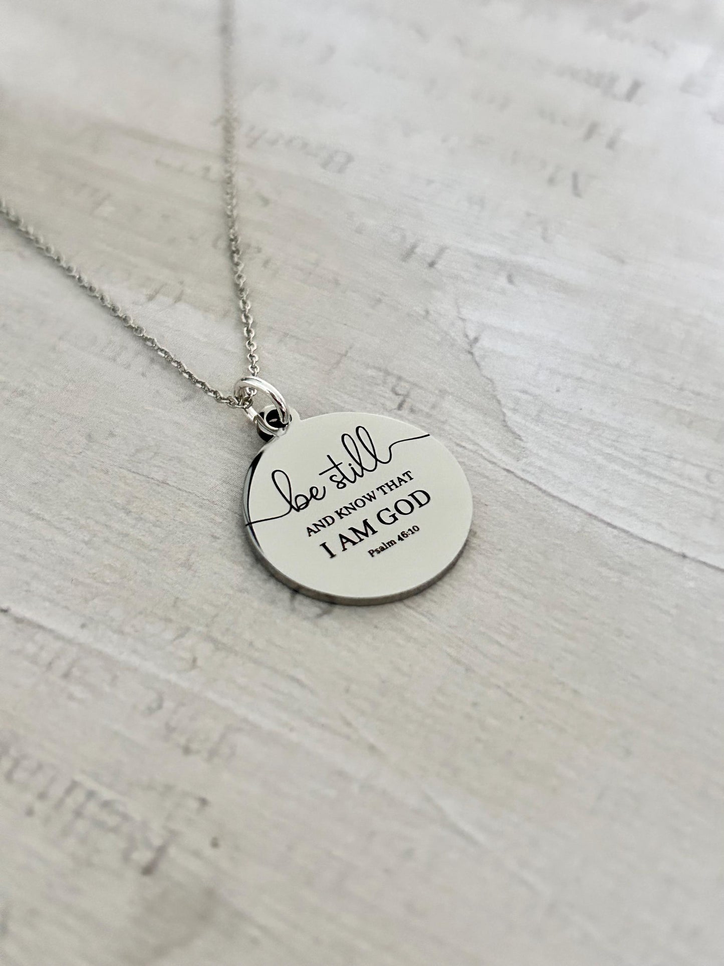 Be Still and Know I am God bible verse Necklace, Psalm 46:10, Christian Gifts, Scripture Motivational Jewelry, Personalized Custom Necklace