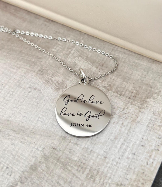 God is Love Bible Verse Necklace, John 4:16, Christian Women Gifts, Faith Jewelry, Scripture Quote Necklace, Baptism, Custom Birthday Gift