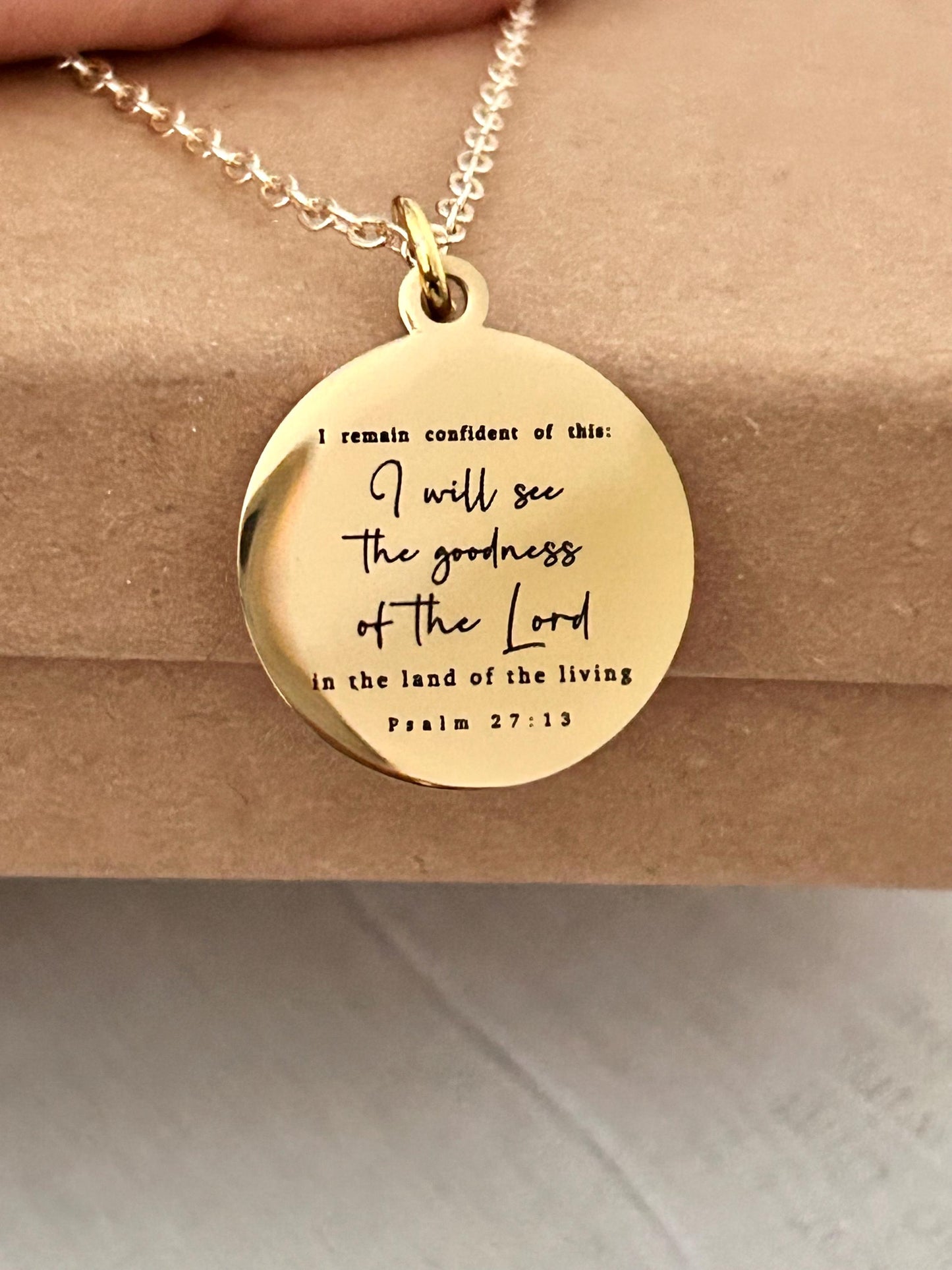 Bible Verse Necklace Psalm 27:13, I will see the goodness of the Lord, Christian Gifts Jewelry, Personalized Jewelry, birthday, Christmas