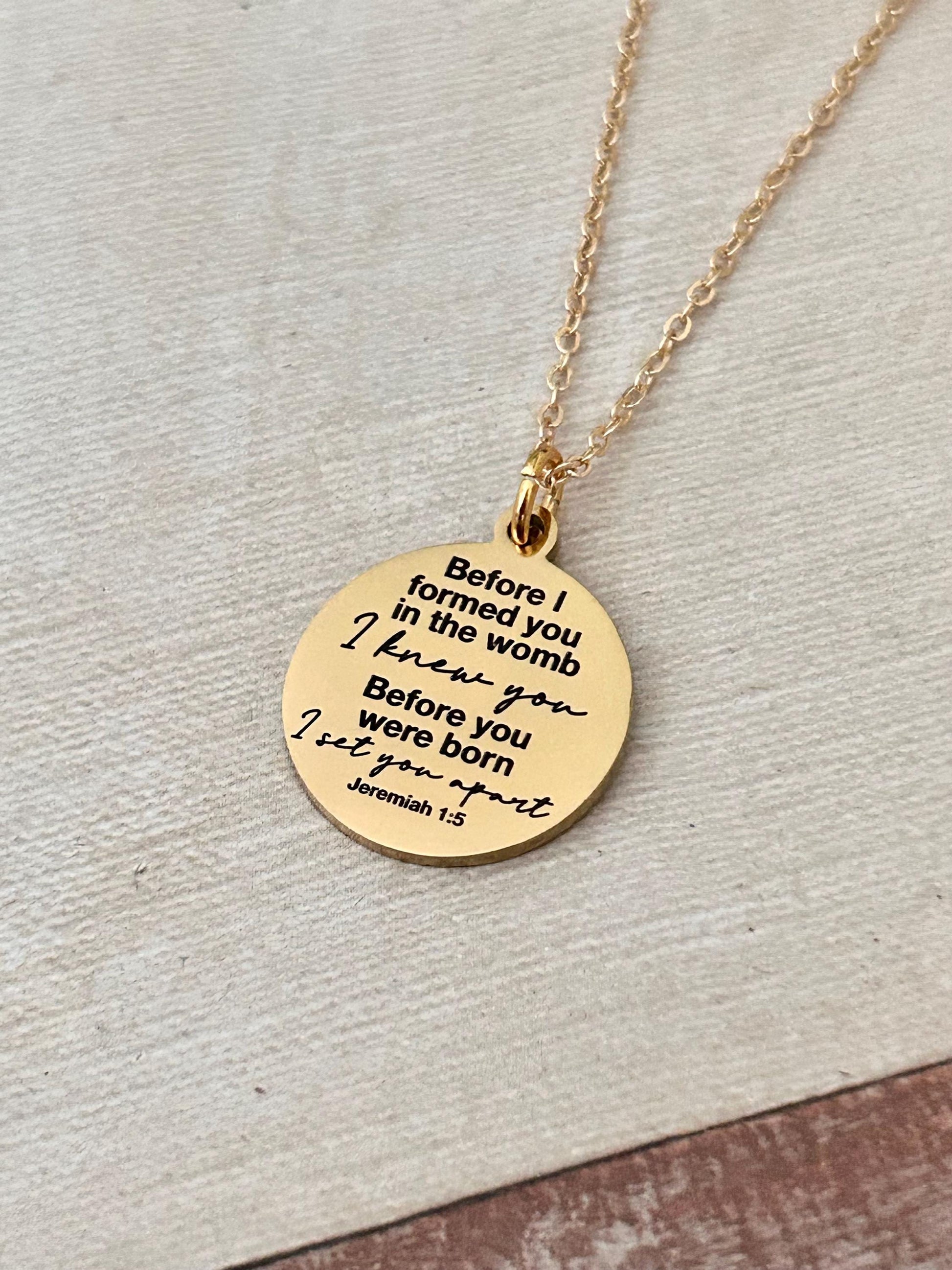 Before I formed you in the womb I knew you Jeremiah 1:5 Necklace, Christian Faith Gifts, Bible Verse Necklace, Baptism Affirmation Gifts