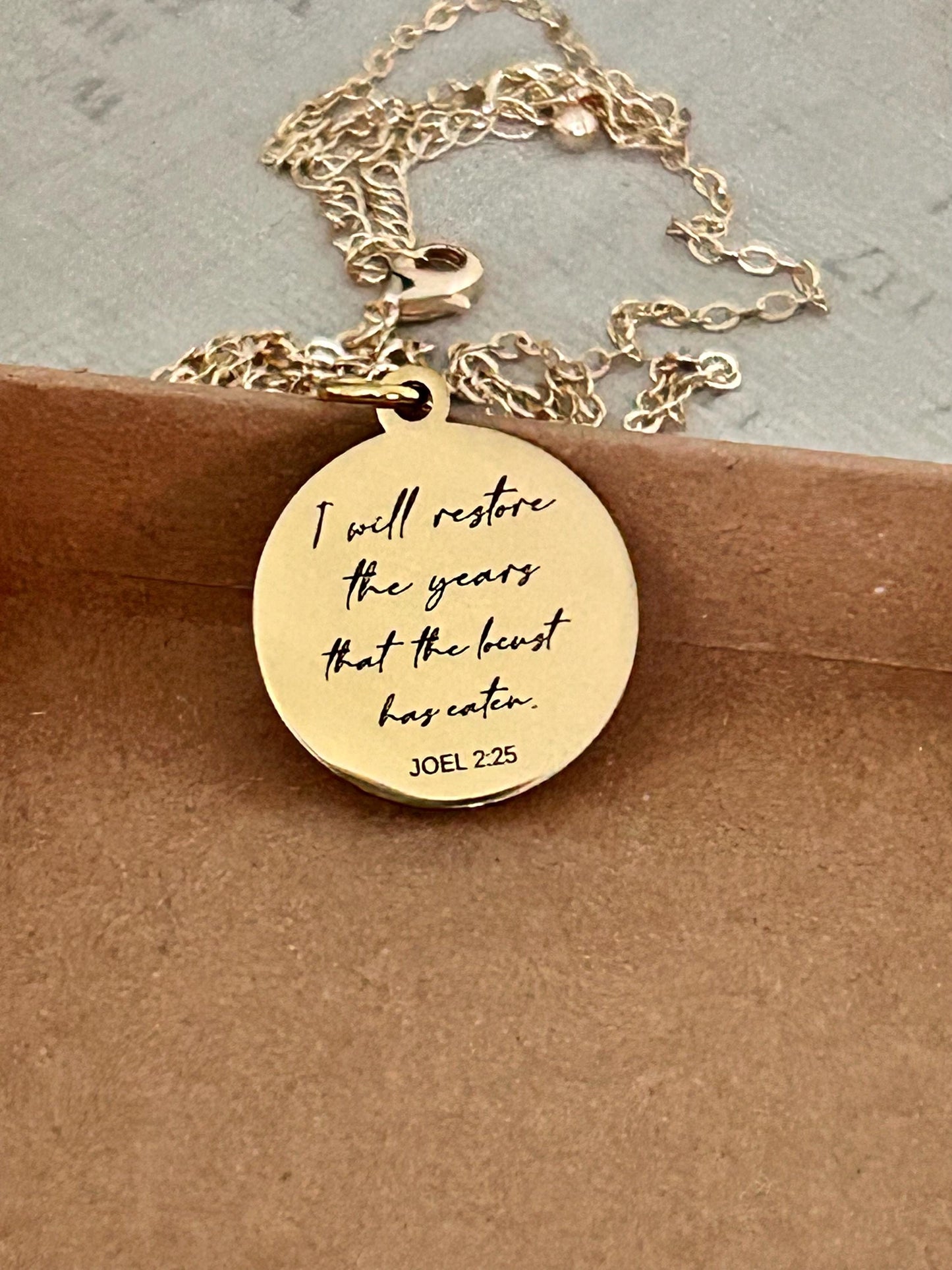 Bible Verse Necklace Joel 2:25, I will restore the years that the locust has eaten, Christian Gift, Scripture Jewelry, Personalized Necklace