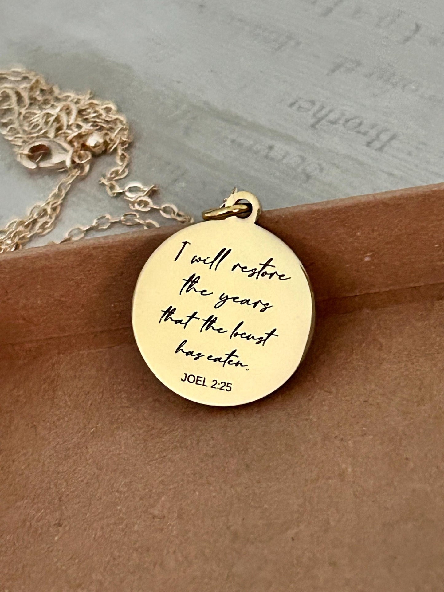 Bible Verse Necklace Joel 2:25, I will restore the years that the locust has eaten, Christian Gift, Scripture Jewelry, Personalized Necklace