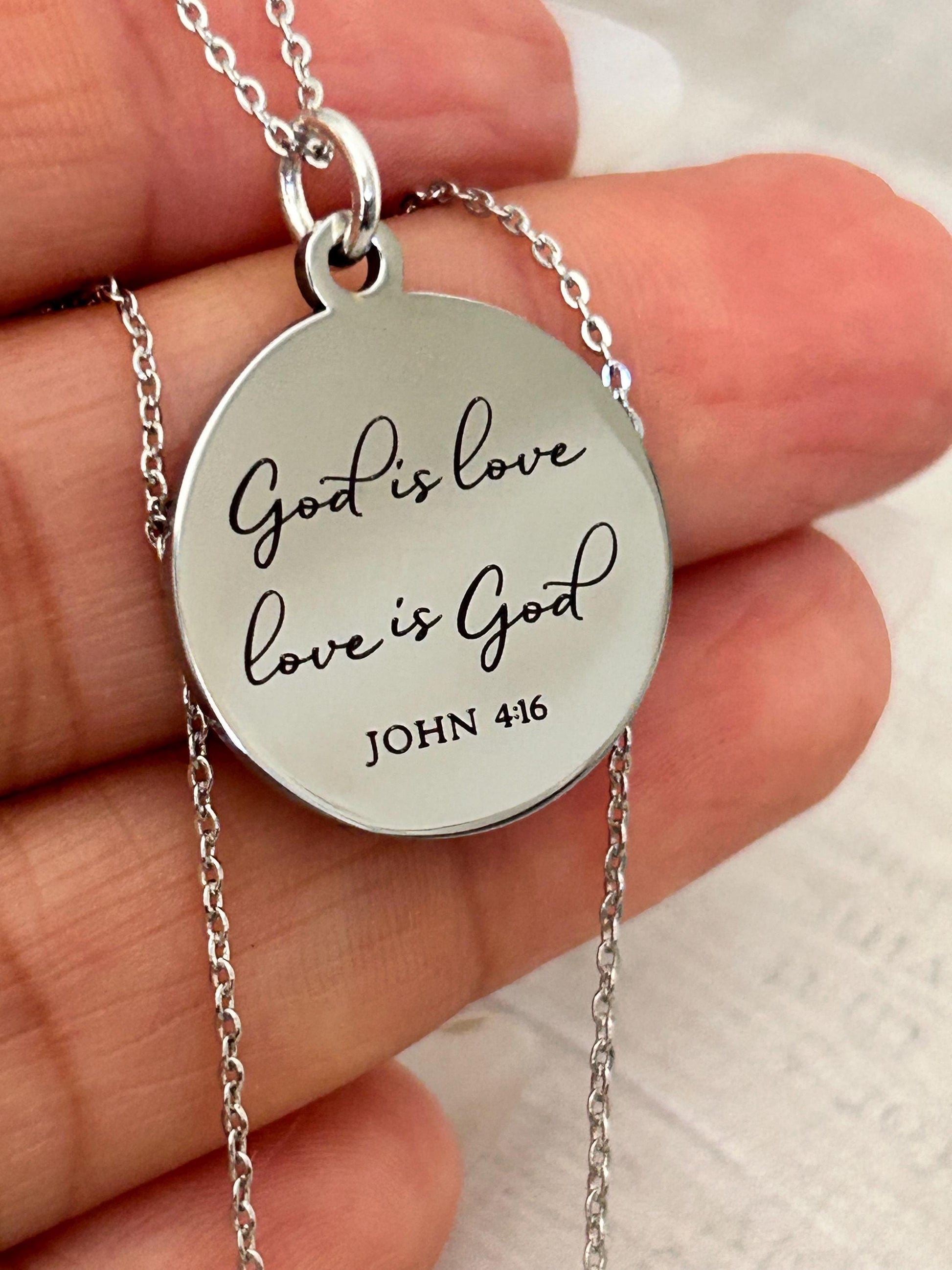 God is Love Bible Verse Necklace, John 4:16, Christian Women Gifts, Faith Jewelry, Scripture Quote Necklace, Baptism, Custom Birthday Gift