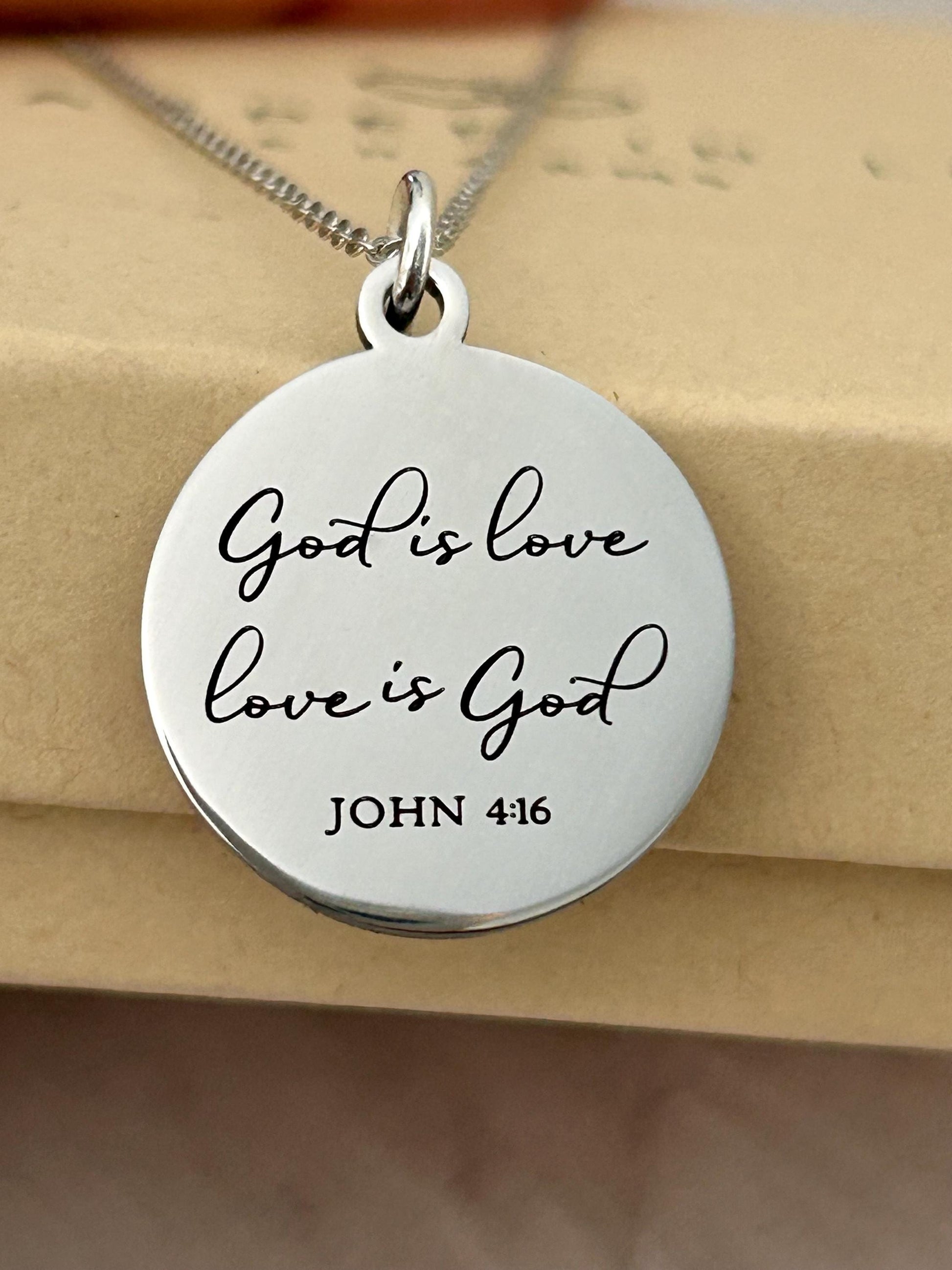 God is Love Bible Verse Necklace, John 4:16, Christian Women Gifts, Faith Jewelry, Scripture Quote Necklace, Baptism, Custom Birthday Gift