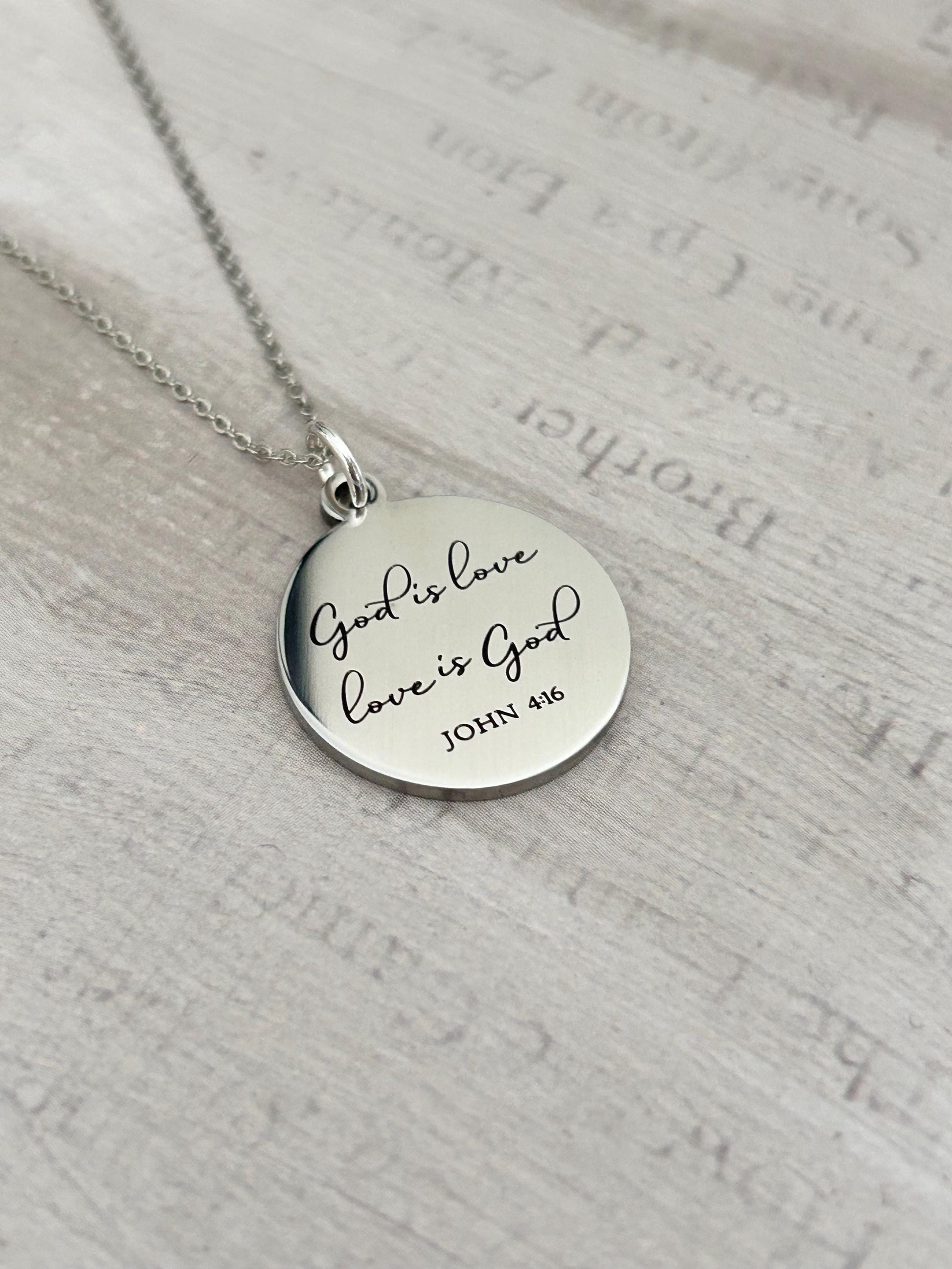 God is Love Bible Verse Necklace, John 4:16, Christian Women Gifts, Faith Jewelry, Scripture Quote Necklace, Baptism, Custom Birthday Gift