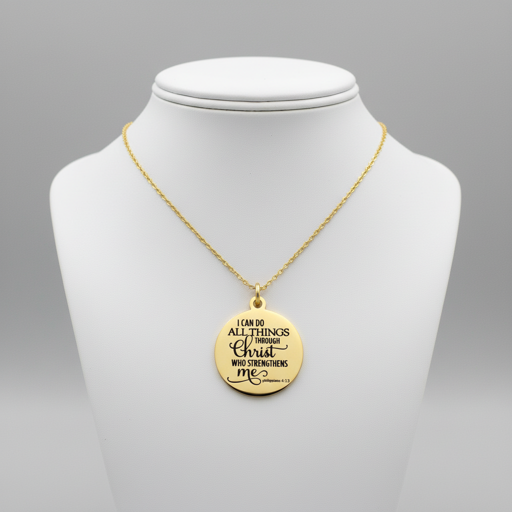 I Can Do All Things through Christ Bible Verse Necklace, Christian Gifts, Scripture Jewelry, 14K Gold Plated, Baptism Gift, Christmas Gifts