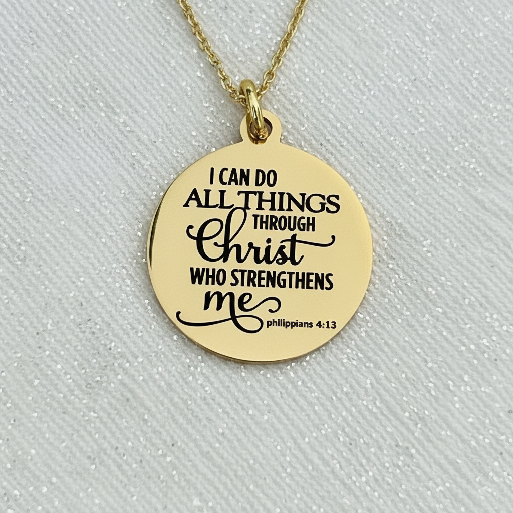 I Can Do All Things through Christ Bible Verse Necklace, Christian Gifts, Scripture Jewelry, 14K Gold Plated, Baptism Gift, Christmas Gifts