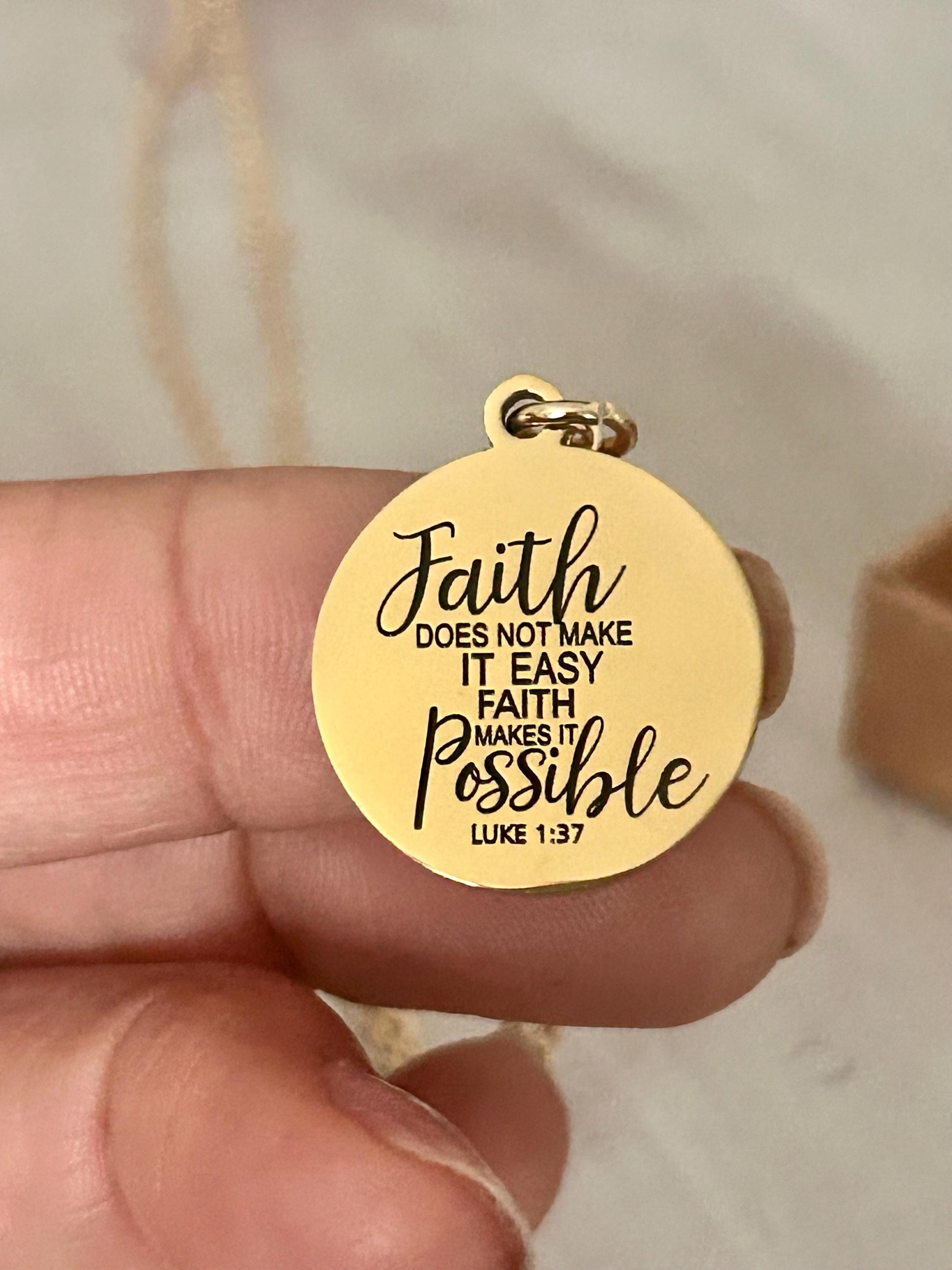 Faith Makes It Possible Necklace, Luke 1:37 Christian Necklace, Faith Jewelry, Encouragement Gift for Her, Inspirational Bible Verse Gift