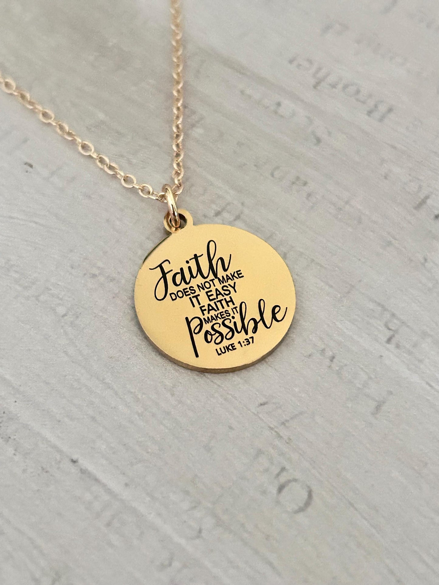 Faith Makes It Possible Necklace, Luke 1:37 Christian Necklace, Faith Jewelry, Encouragement Gift for Her, Inspirational Bible Verse Gift