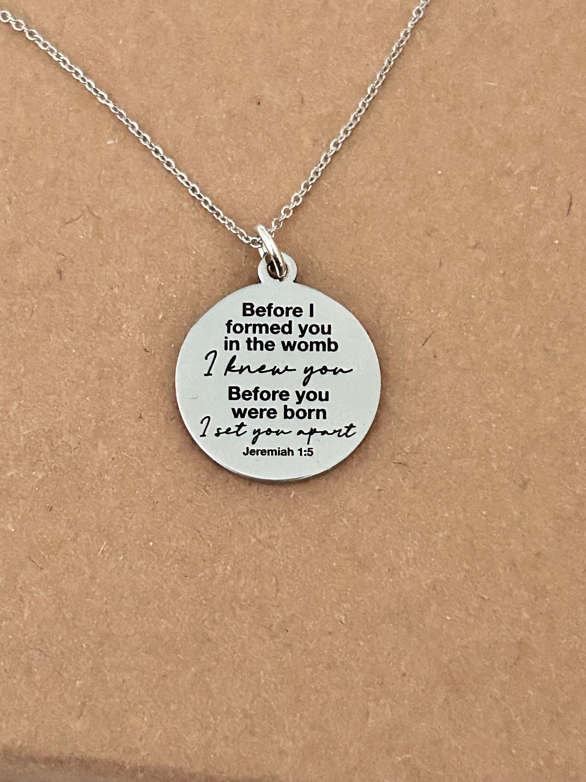 Before I formed you in the womb bible verse Necklace, Christian Gift, Jeremiah 1:5 Scripture, New Mom, Choose Life, Pregnancy Gift, Adoption