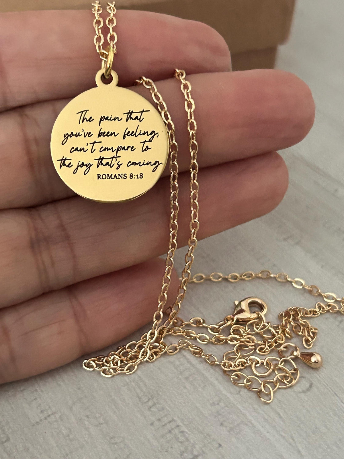 Romans 8:18 Necklace The Pain You’ve Been Feeling Can’t Compare Necklace Christian Encouragement Gift, Faith Jewelry for Women, Bible Verse
