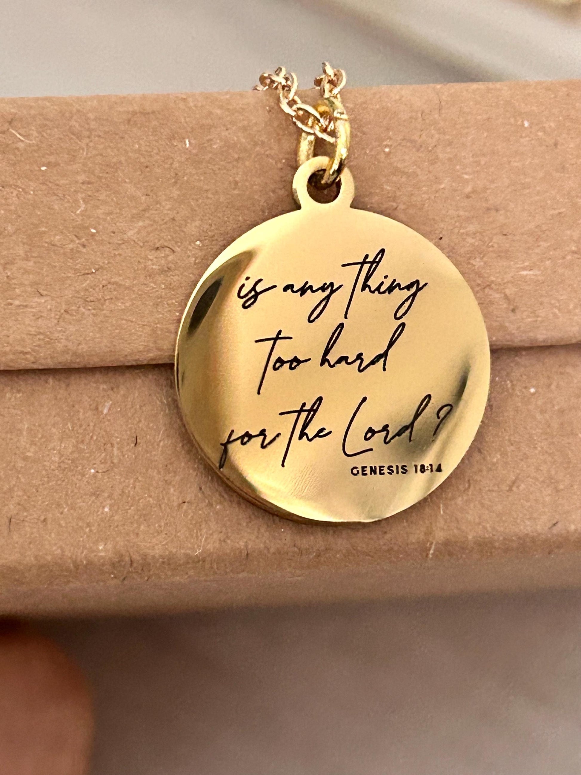 Genesis 18:14 Is anything too hard for the Lord? Bible Verse Necklace, Scripture Jewelry, Christian Faith Gifts, Motivational Jewelry
