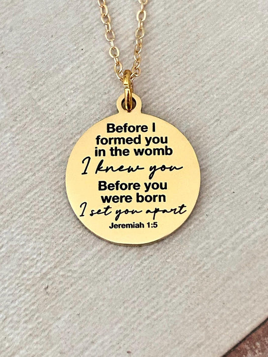 Before I formed you in the womb I knew you Jeremiah 1:5 Necklace, Christian Faith Gifts, Bible Verse Necklace, Baptism Affirmation Gifts