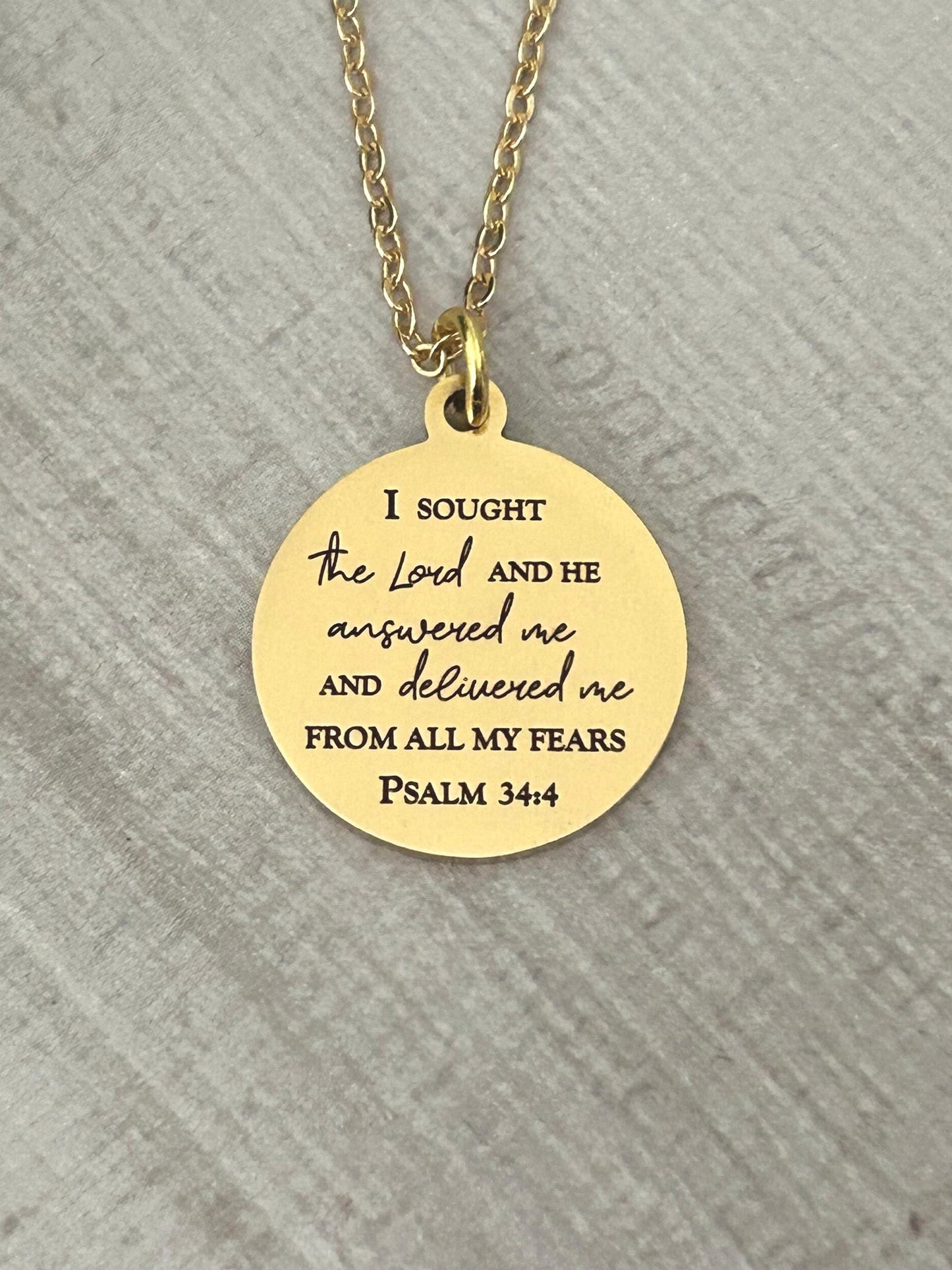 Psalm 34:4 Bible Verse Necklace, Christian Gifts, Scripture Jewelry, I sought The Lord and he answered me, Motivational Gift, Psalm Jewelry