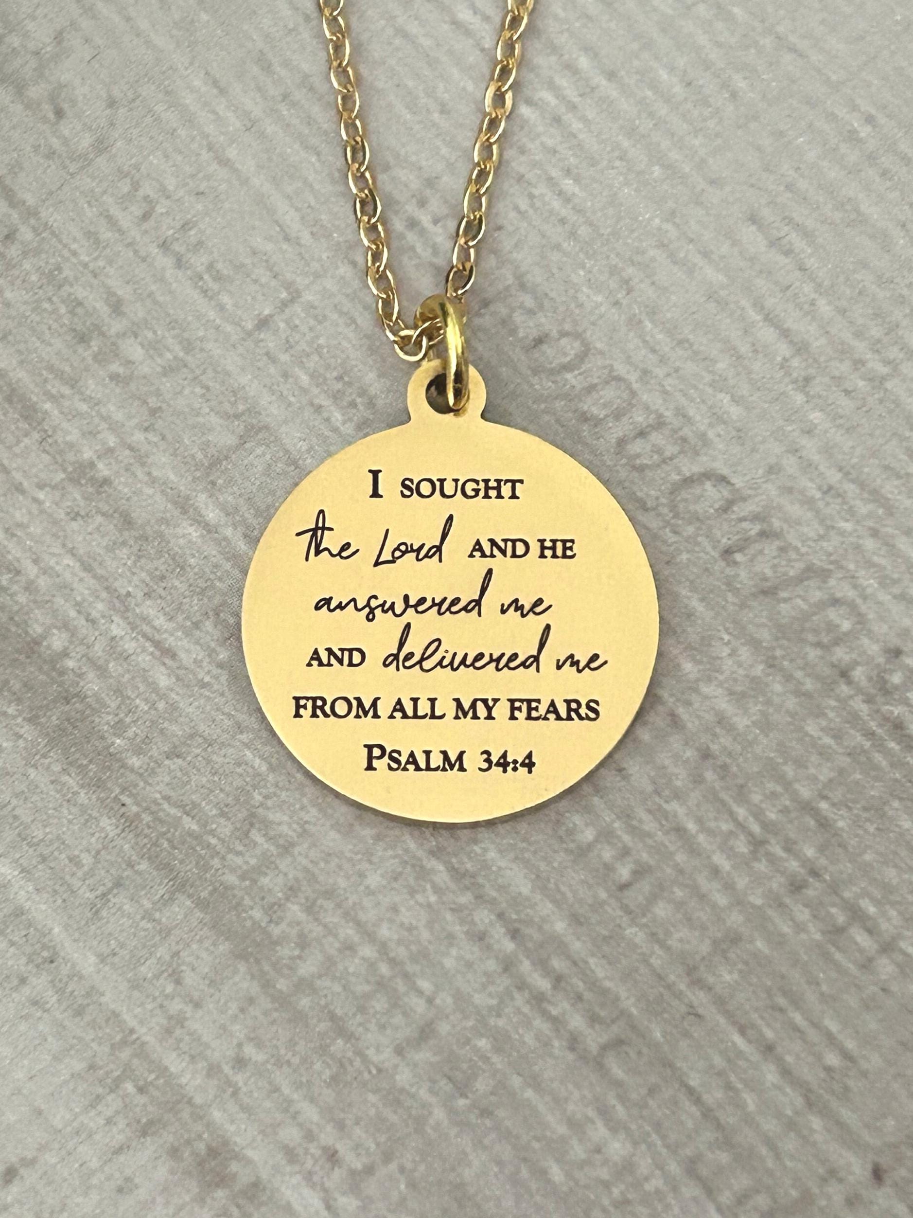 Psalm 34:4 Bible Verse Necklace, Christian Gifts, Scripture Jewelry, I sought The Lord and he answered me, Motivational Gift, Psalm Jewelry