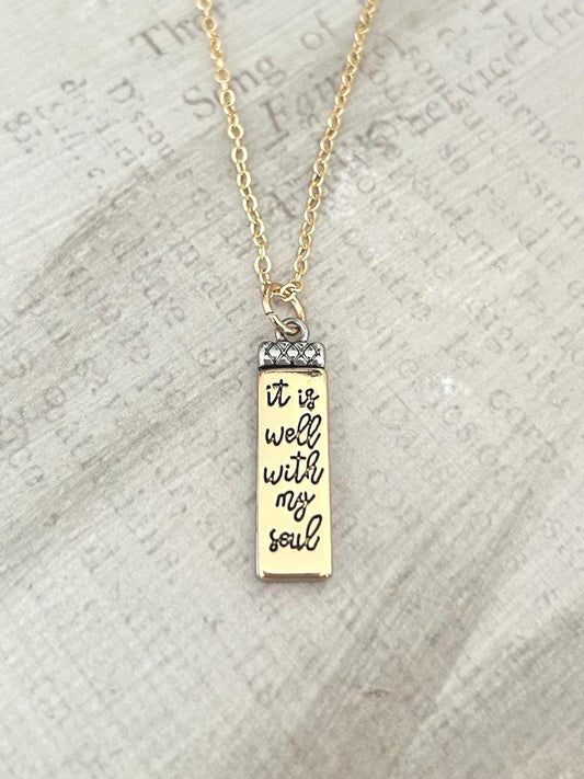 It is Well with My Soul Dainty Christian Necklace, 14K Gold Plated, Christian Gifts, Scripture Jewelry, Motivational Gifts Pendants