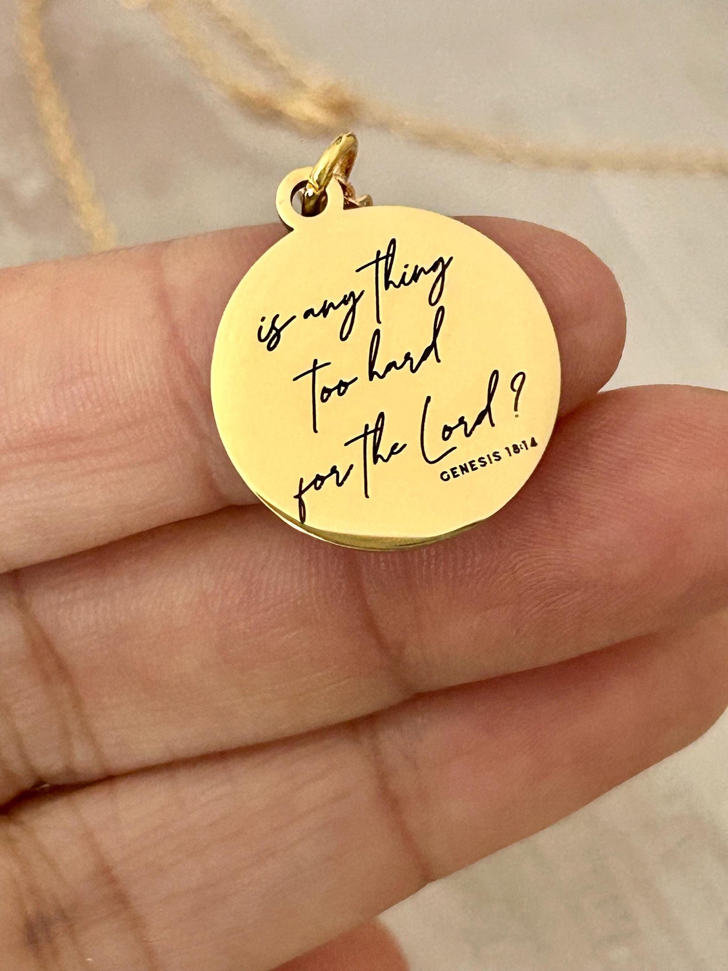Is anything too hard for the Lord Genesis 18:14 Bible Verse Necklace Christian Jewelry Christian Gifts Motivational Gifts Christian Necklace