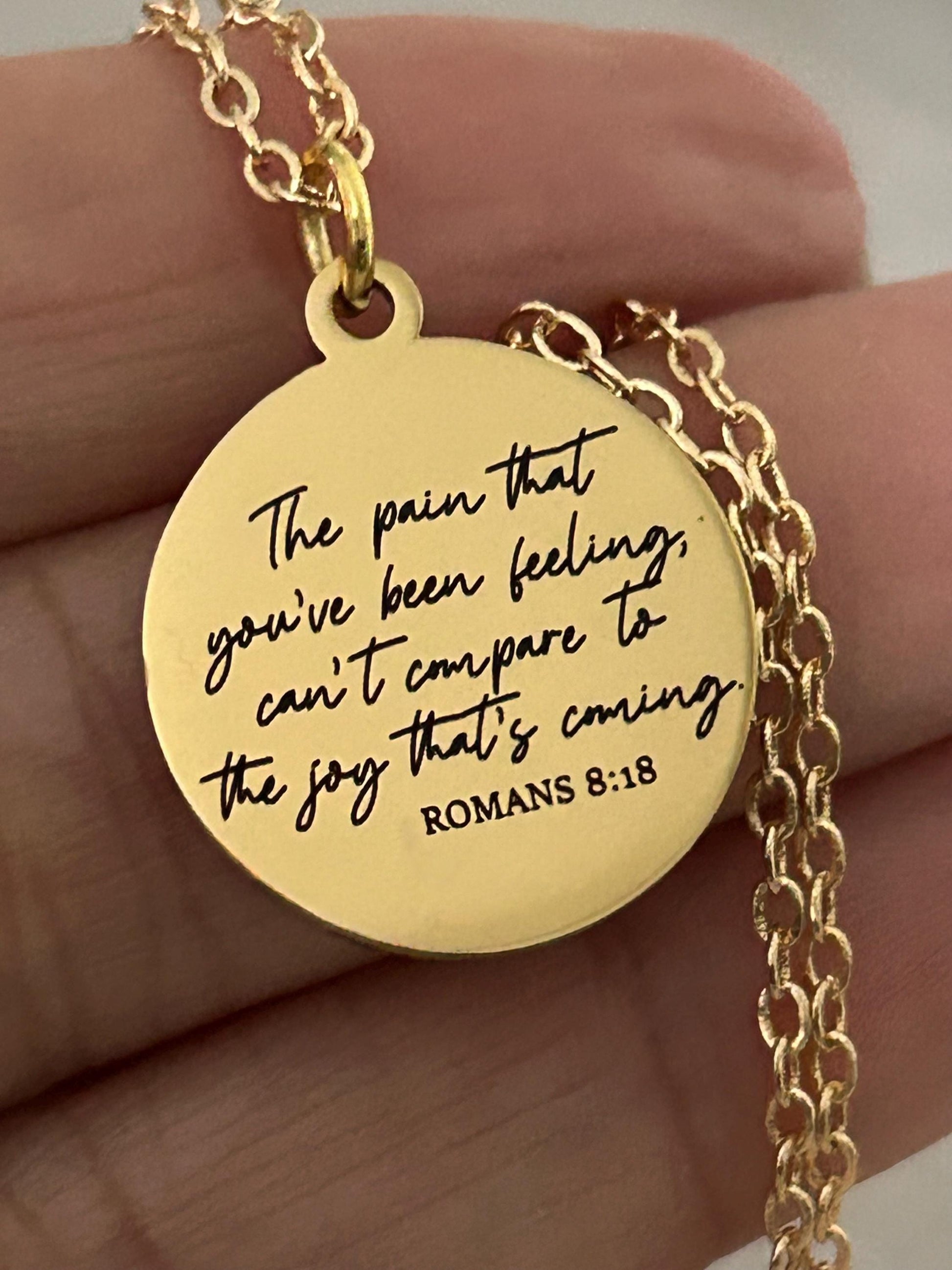 Romans 8:18 Necklace The Pain You’ve Been Feeling Can’t Compare Necklace Christian Encouragement Gift, Faith Jewelry for Women, Bible Verse