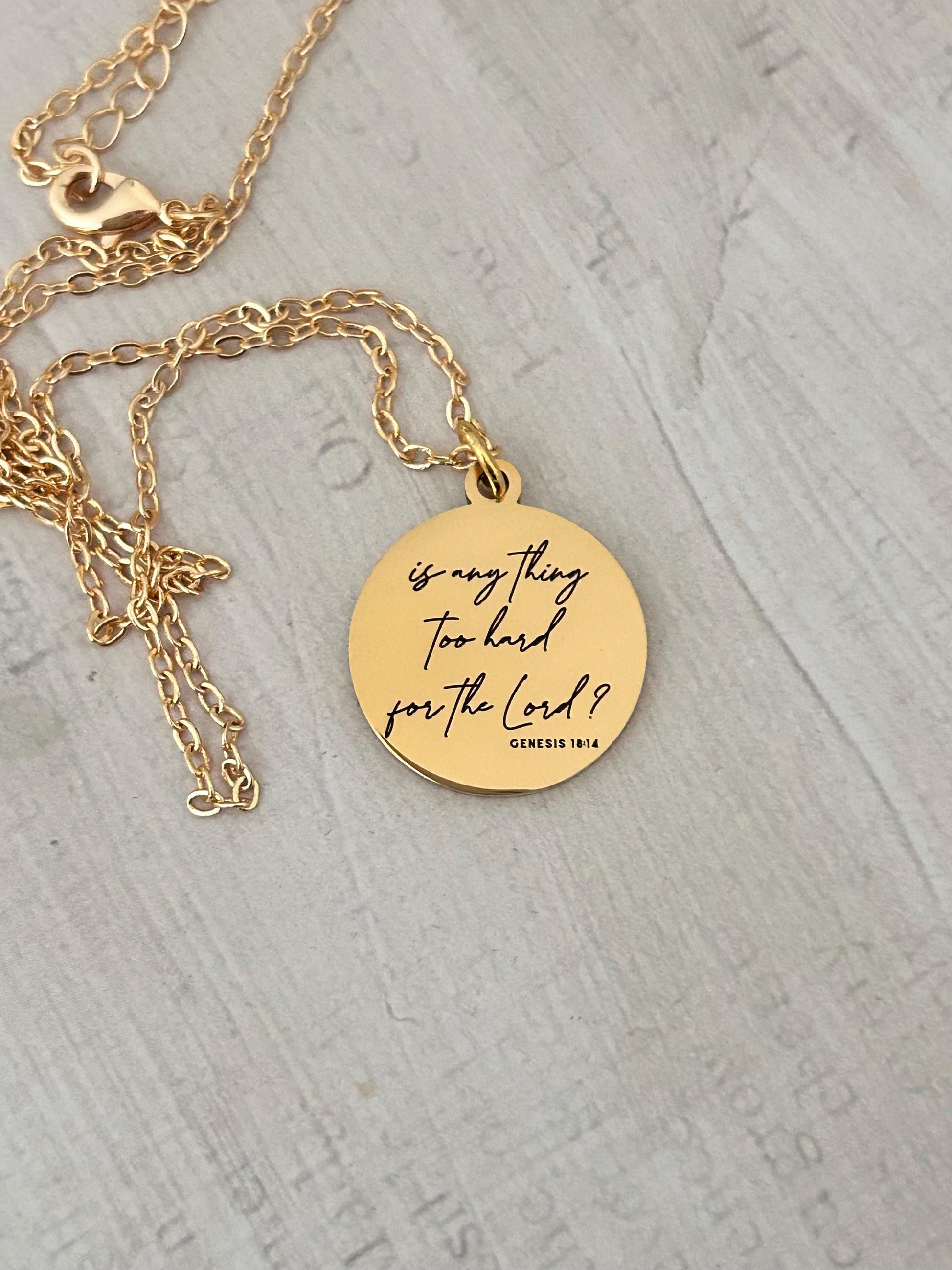 Genesis 18:14 Is anything too hard for the Lord? Bible Verse Necklace, Scripture Jewelry, Christian Faith Gifts, Motivational Jewelry