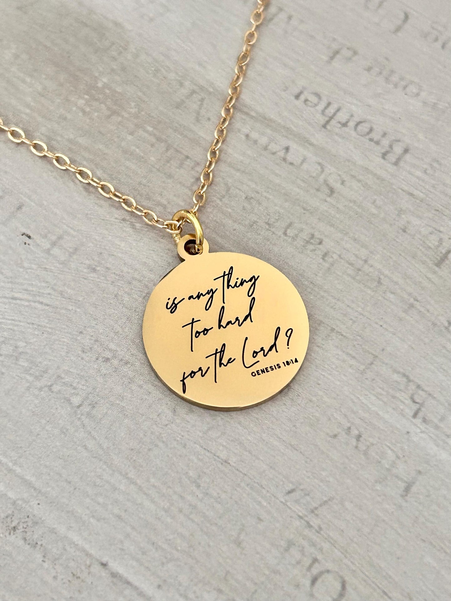 Genesis 18:14 Is anything too hard for the Lord? Bible Verse Necklace, Scripture Jewelry, Christian Faith Gifts, Motivational Jewelry