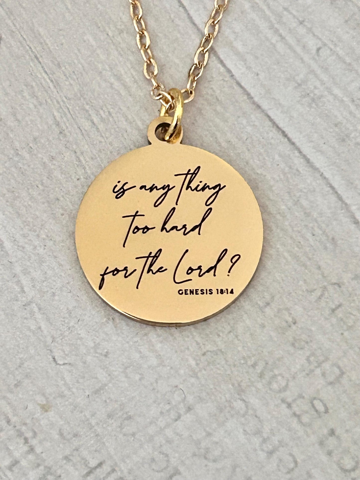 Genesis 18:14 Is anything too hard for the Lord? Bible Verse Necklace, Scripture Jewelry, Christian Faith Gifts, Motivational Jewelry