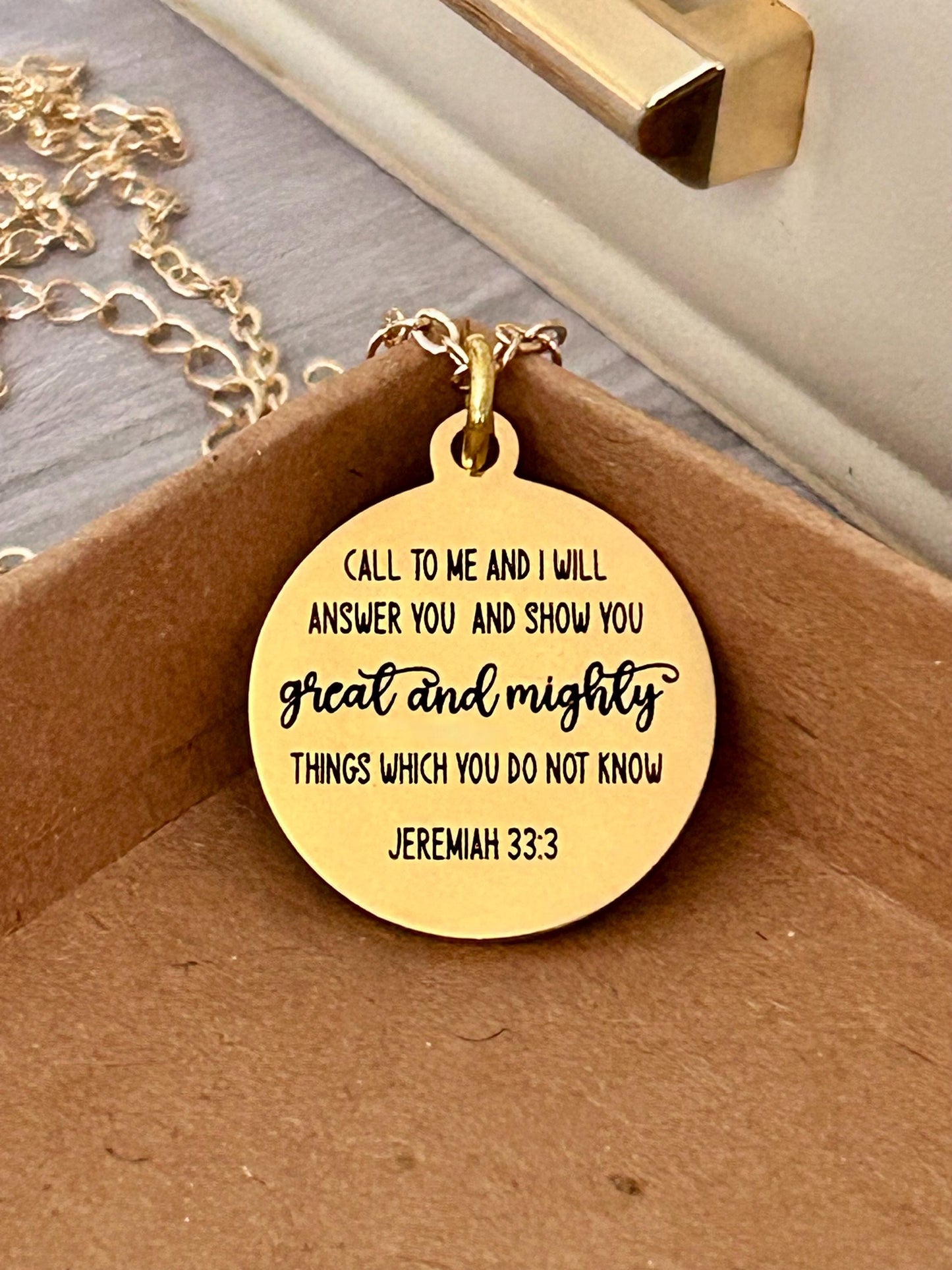 Call to me and I will Answer You Jeremiah 33:3 Necklace Christian Gifts Scripture Pendant Motivational Necklace Women's Retreat Gifts