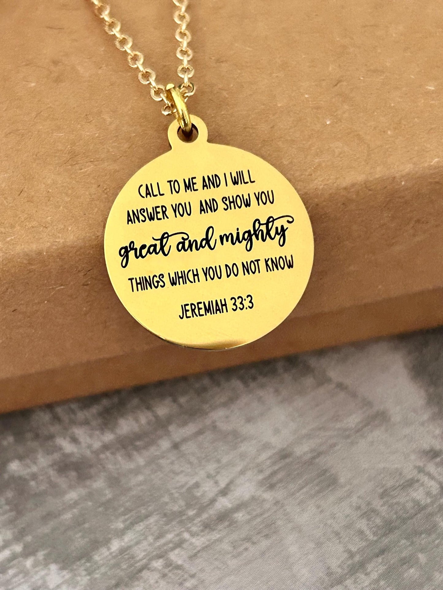 Call to me and I will Answer You Jeremiah 33:3 Necklace Christian Gifts Scripture Pendant Motivational Necklace Women's Retreat Gifts