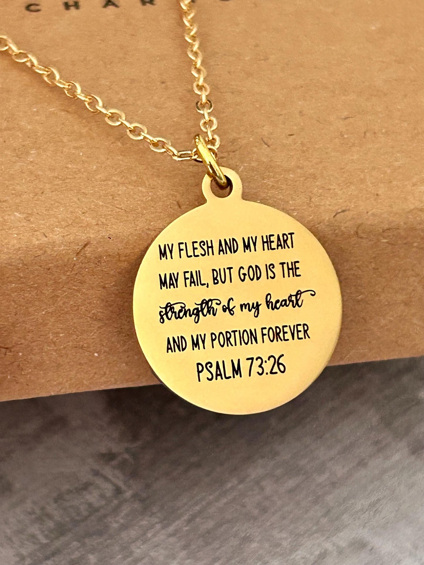 Psalm 73:26 Gold Disc Necklace, Christian Scripture Jewelry