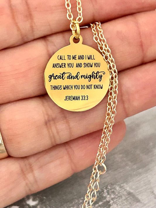 Call to me and I will Answer You Jeremiah 33:3 Necklace Christian Gifts Scripture Pendant Motivational Necklace Women's Retreat Gifts