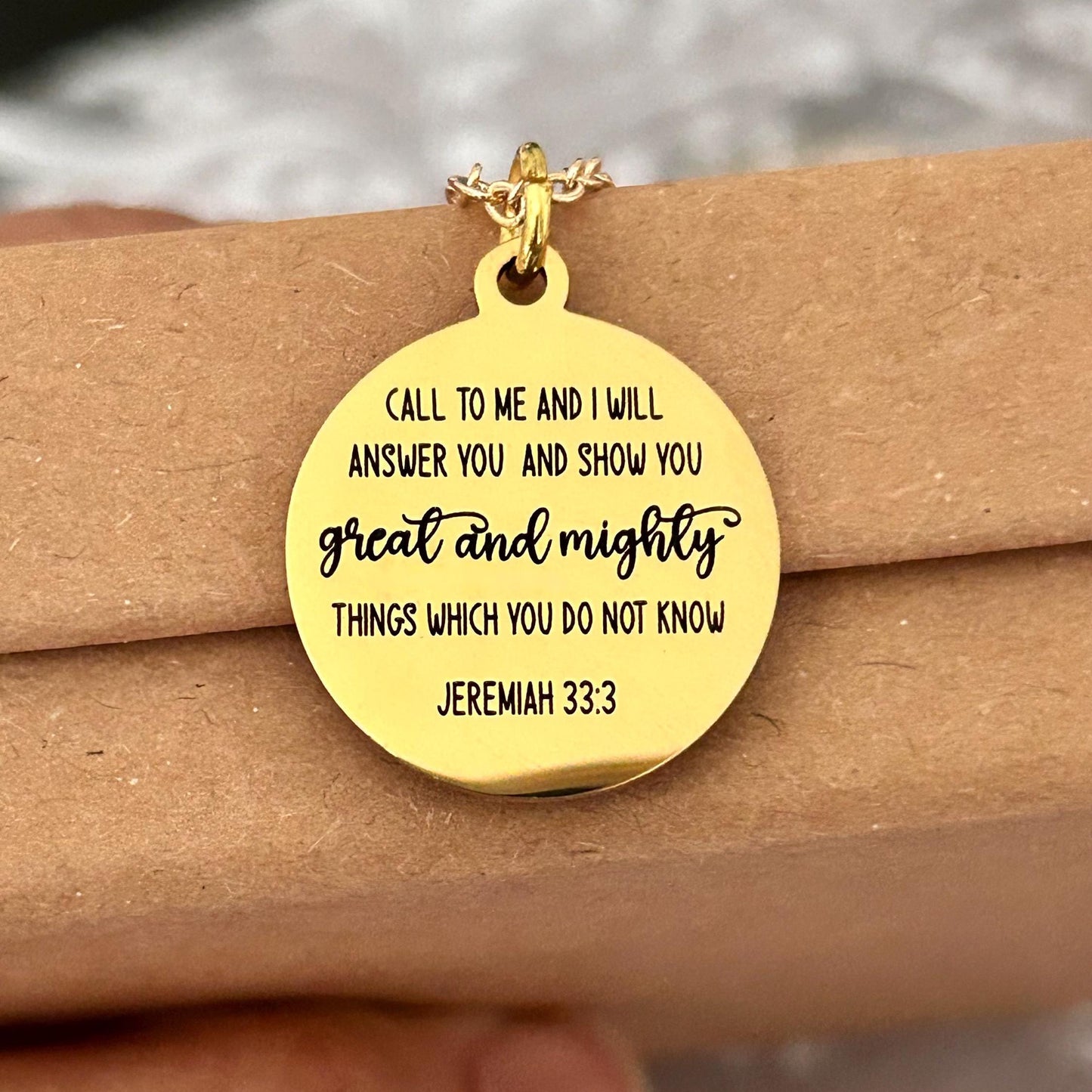 Call to me and I will Answer You Jeremiah 33:3 Necklace Christian Gifts Scripture Pendant Motivational Necklace Women's Retreat Gifts