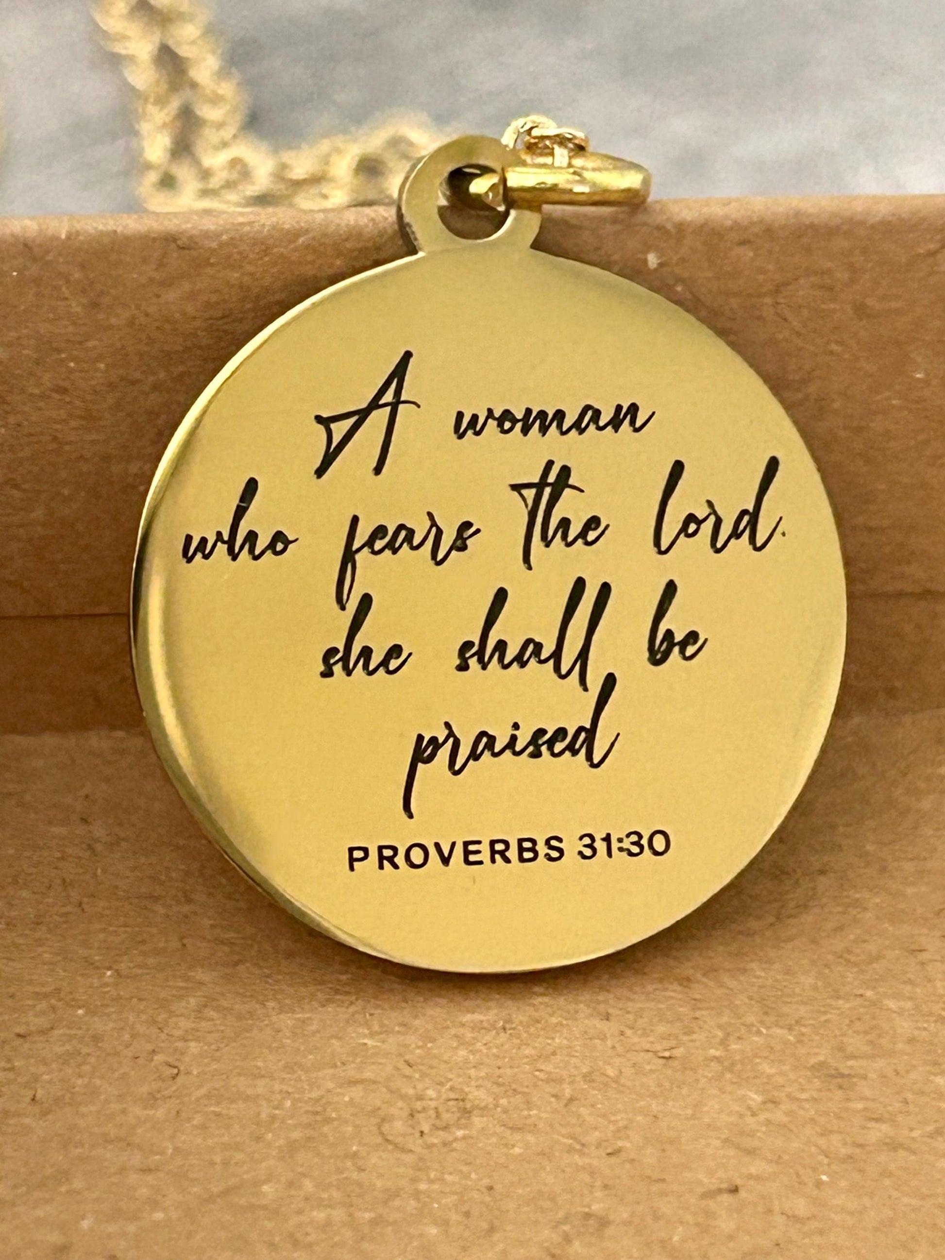 A Woman who fears The Lord shall be praised, Christian Gifts, Bible Verse Necklace, Proverbs Woman, Retreat Gifts, Christian Necklace