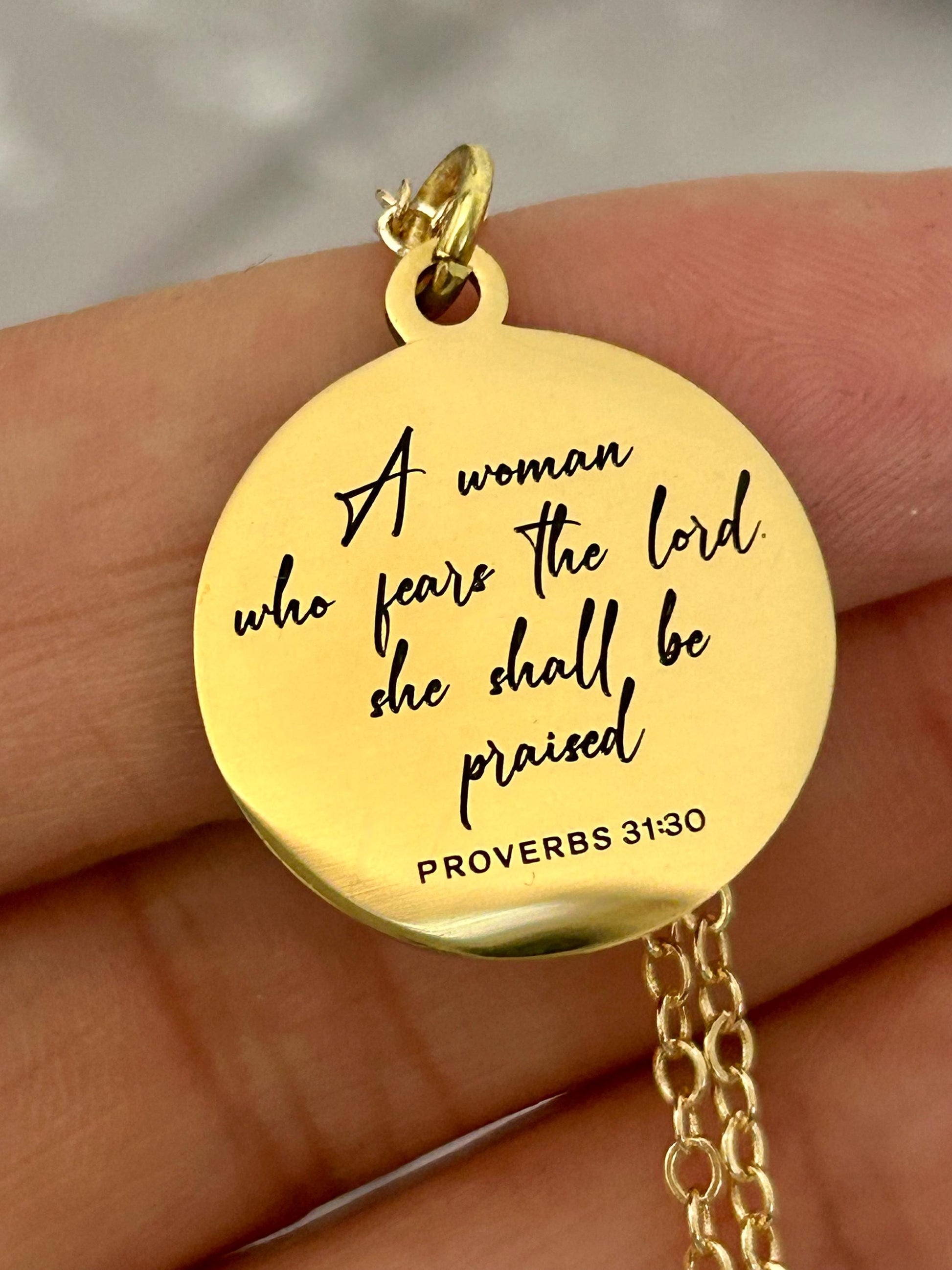 Proverbs 31:30 Necklace A Woman Who Fears the Lord, She Shall Be Praised Christian Gift for Women Personalized Faith Jewelry Graduation Gift