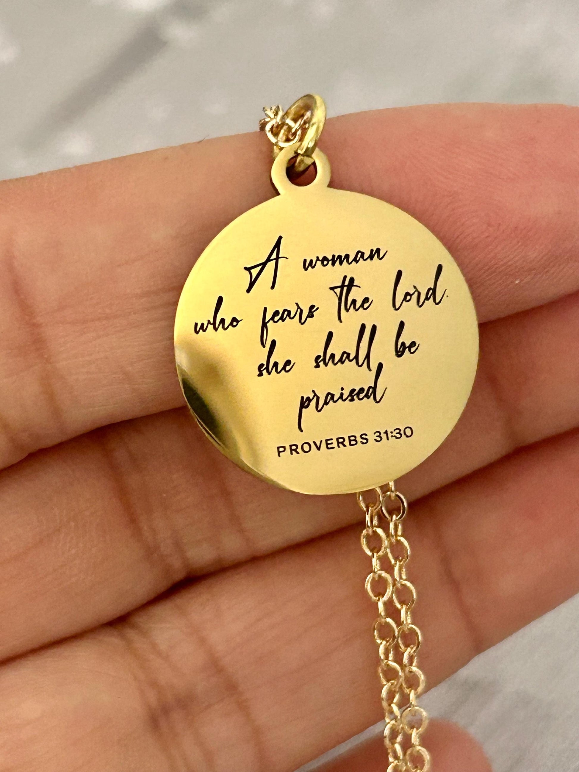 A Woman who fears The Lord shall be praised, Christian Gifts, Bible Verse Necklace, Proverbs Woman, Retreat Gifts, Christian Necklace