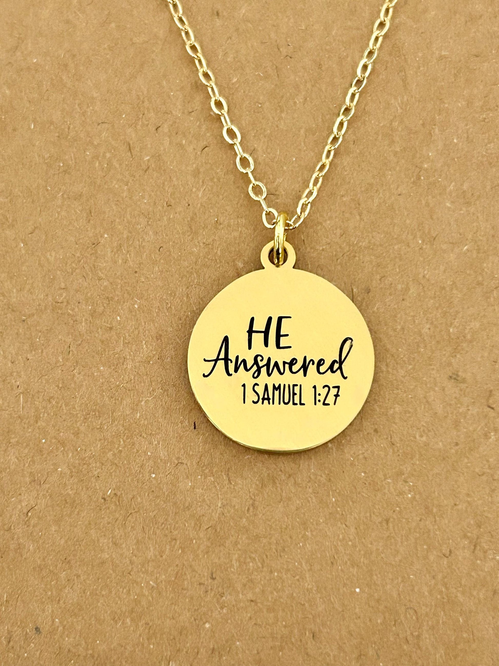 He Answered Bible Verse Necklace 1 Samuel 1: 27, Christian Gifts, Scripture Jewelry, Personalized Charm